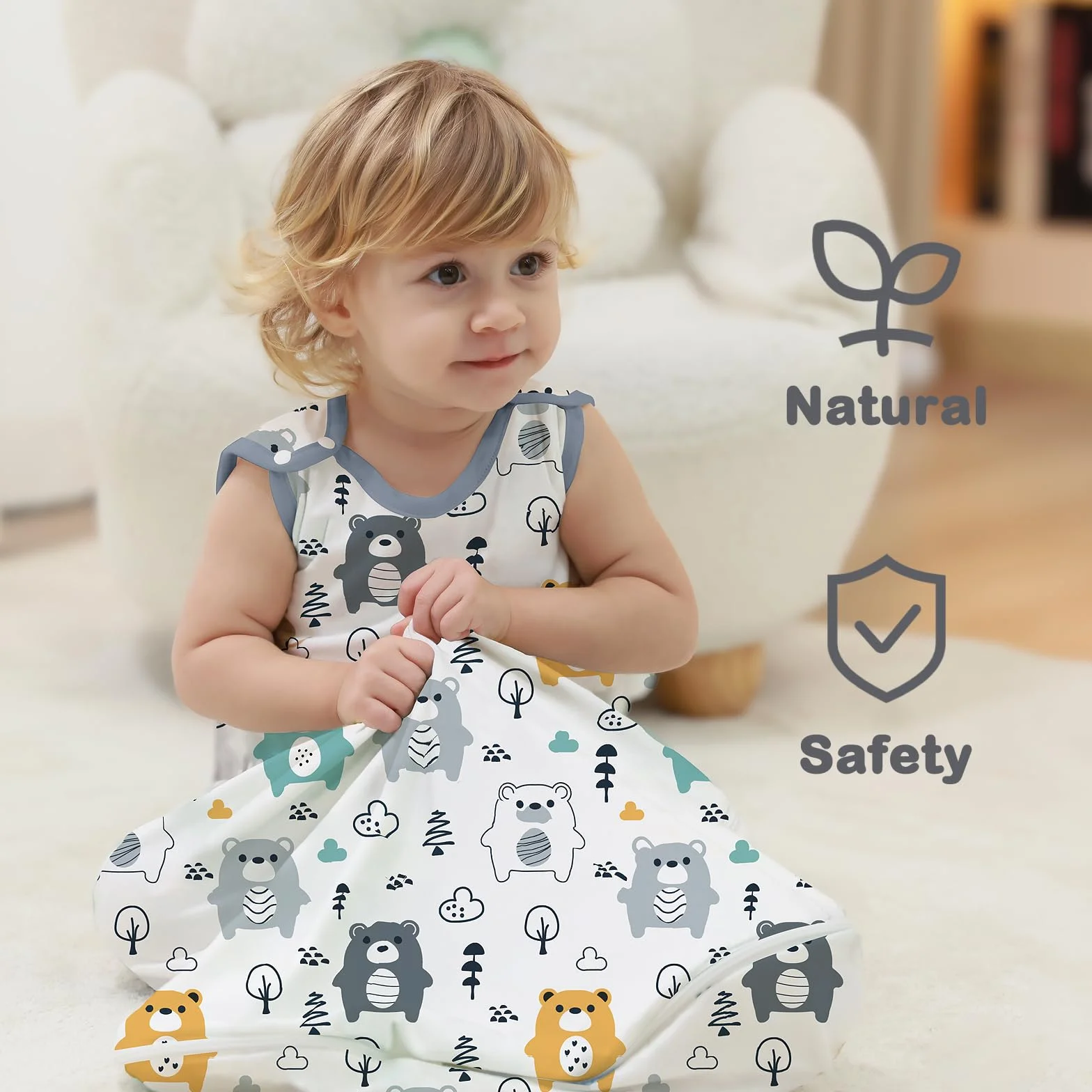 Mosebears Baby śpiworek na letnią wiosnę, zwierzęcy kreskówka mywalny koc 1.0 tog dla dziecka, śpiworek bez rękawów
