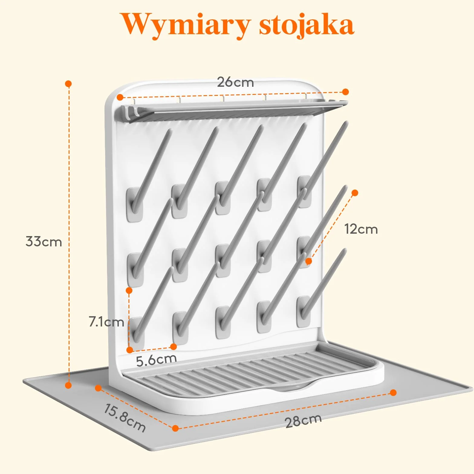 Lifewit Duży Stojak do Suszenia Butelek dla Niemowląt Matą Ociekową, Pionowy Suszarka z 15 Haczykami, Tacką Ociekową, Blat Przechowywania Słomek z Obciążeniem i Części Pompki, Wyjmowanym pojemnikiemi