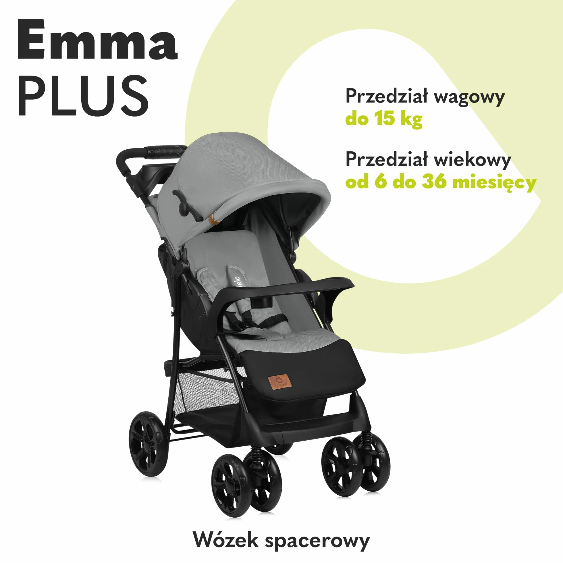 LIONELO Emma Plus Wózek Spacerowy Dziecięcy, Spacerówka od 6 do 36 Miesięcy do 15 kg, Lekka Konstrukcja, 5-punktowe Pasy, Blokada Skrętu Amortyzatory Kosz na Zakupy, Daszek XXL (Szary)