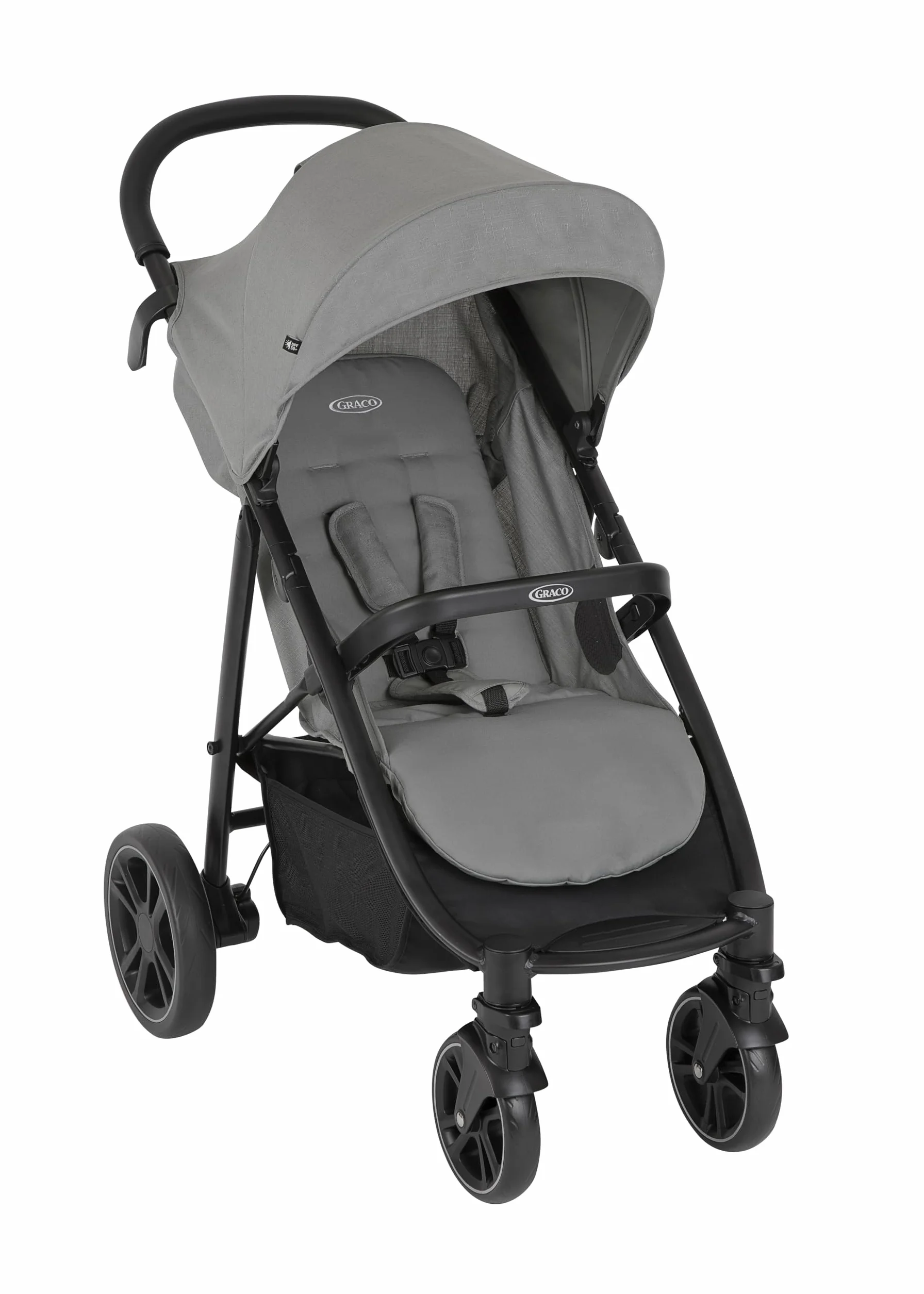 Graco EeZeFold samochód sportowy z inteligentnym mechanizmem składania, od urodzenia do ok. 3 lat (od 0 do 15 kg), w zestawie osłona przeciwdeszczowa, szary, steeple szary