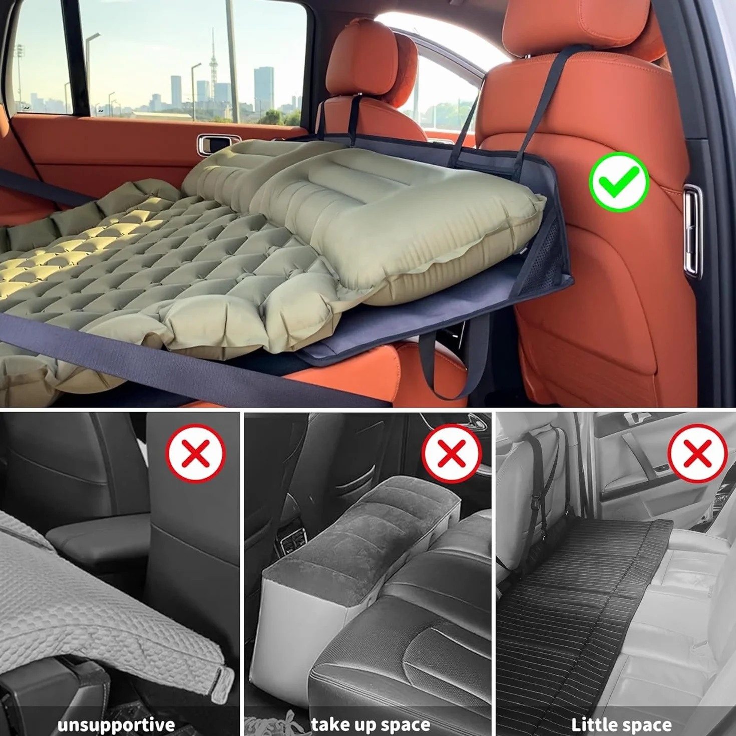 EULANT Mostek na tylne siedzenie samochodu, wsparcie materaca samochodowego, przedłużacz materaca samochodowego do większości samochodów, SUV-ów, MPV, Tesla model Y/Model 3
