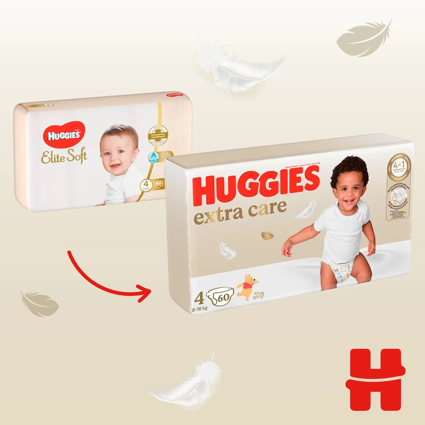 Huggies Extra Care Pieluchy rozmiar 4, (8-16 kg) 120 szt.