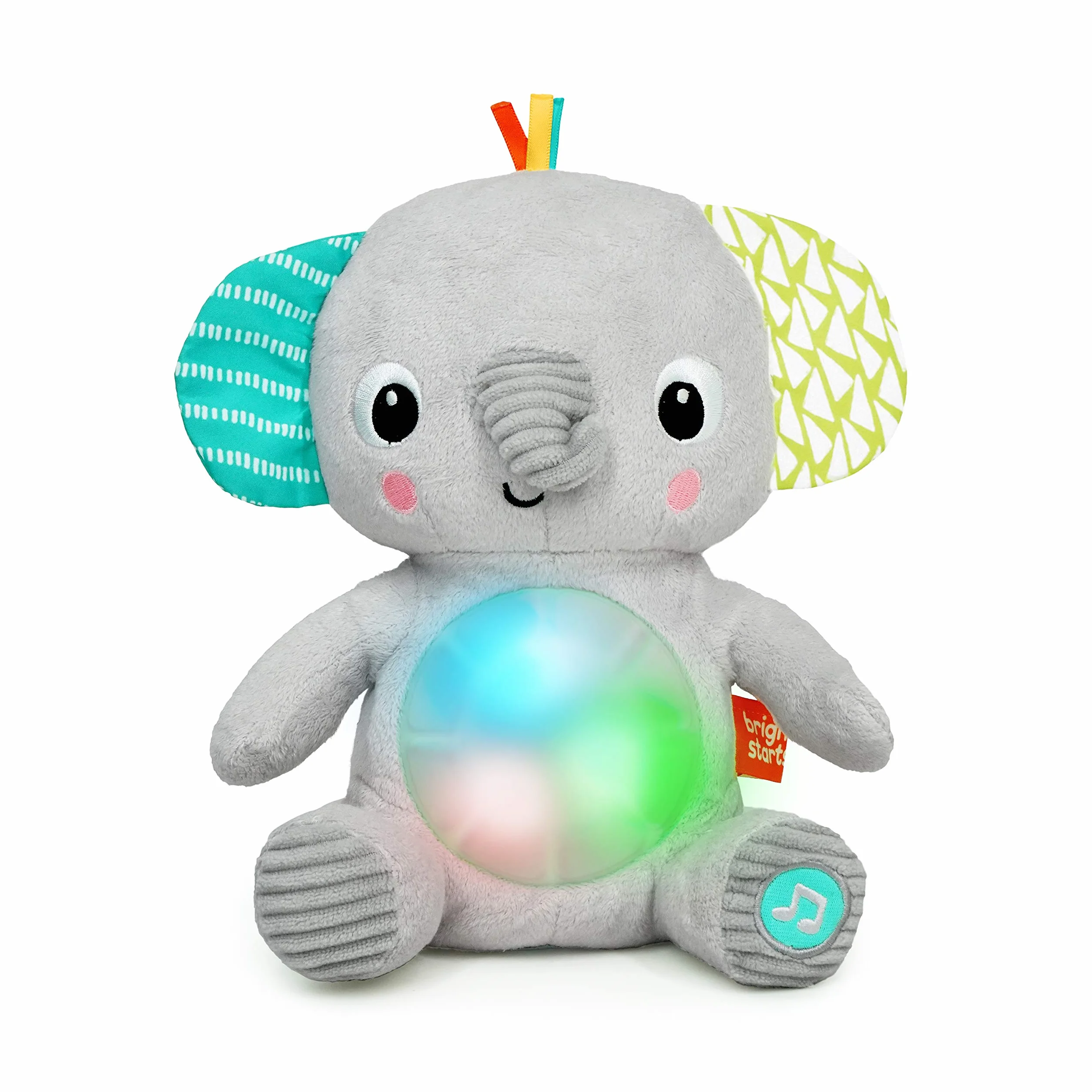 Bright Starts, Hug-a-bye przytulanka dla niemowląt, słoń z lampkami, melodiami, różnymi teksturami i wieloma innymi, wielokolorowe