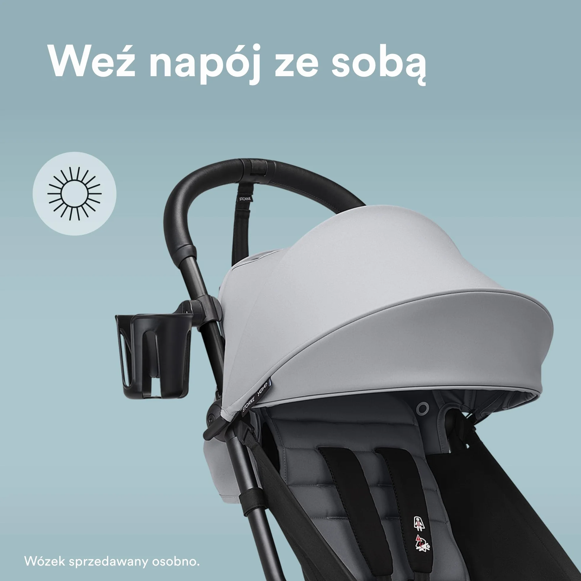 Uchwyt na kubek Stokke YOYO - łatwy do zamocowania w sześciu różnych punktach wózka YOYO