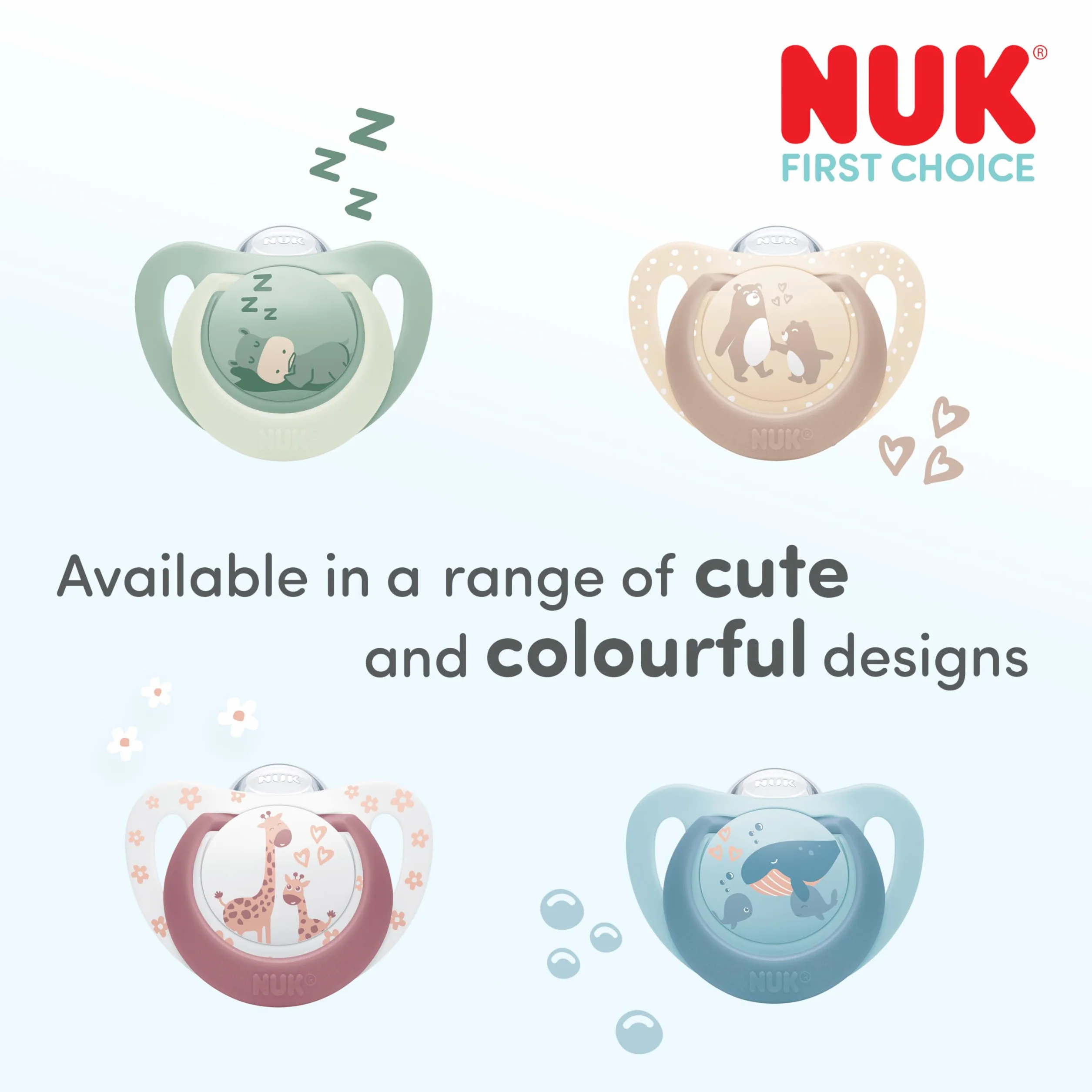 NUK First Choice Smoczki dla niemowląt | 18-36 miesięcy | Ortodontyczne smoczki uspokajające | Uspokajają 99% niemowląt** | Niebieskie | 4 sztuki