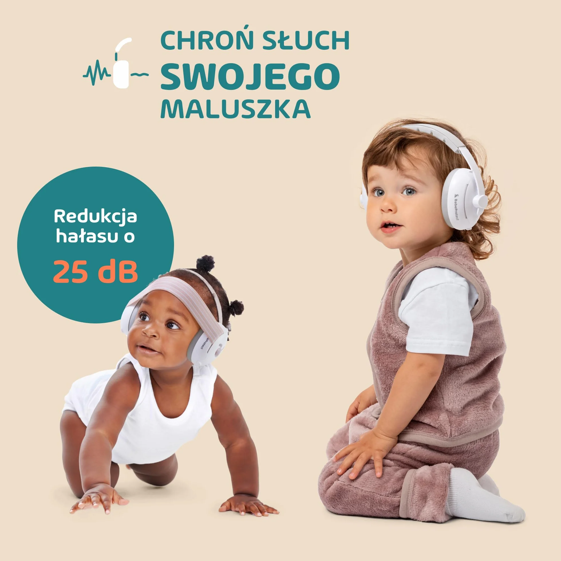 Nauszniki przeciwhałasowe la niemowląt i małych dzieci 2 w 1 - Ochrona przed hałasem - skuteczna ochrona słuchu do 4 lat - Ertyfikat CE - Doskonały komfort, Idealne do spania - Beżowy
