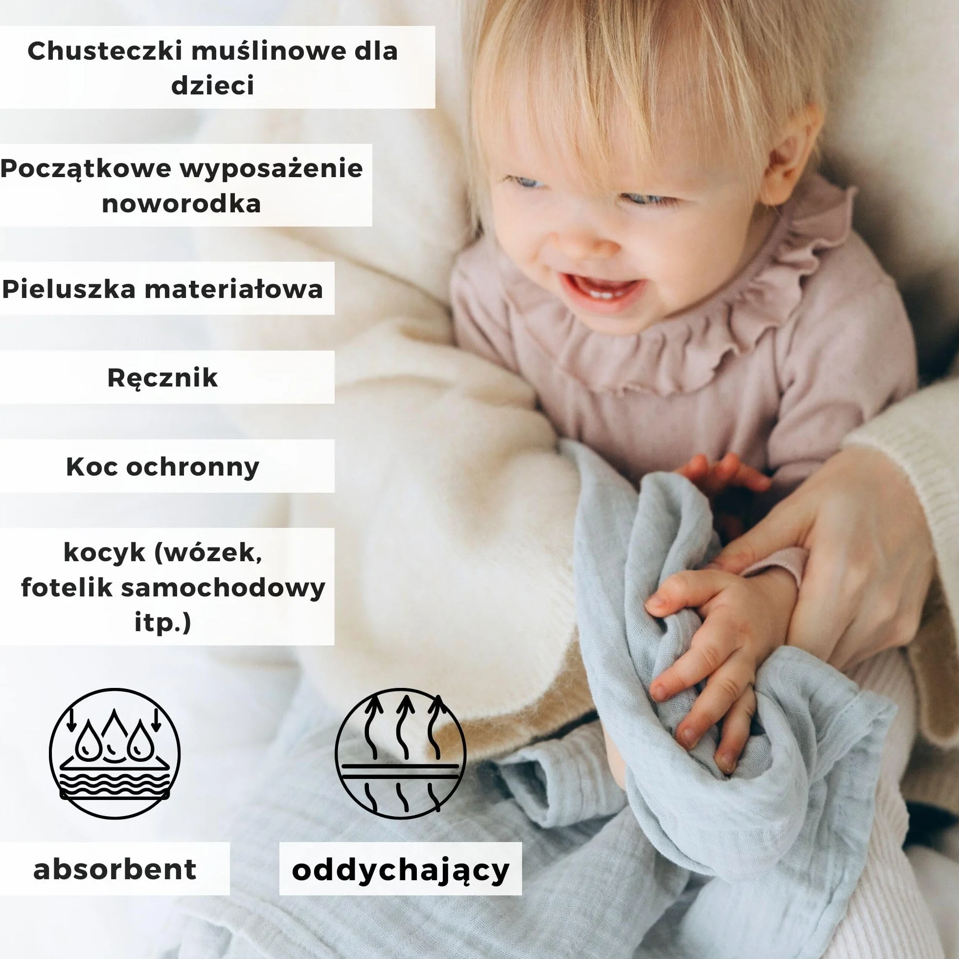 Przewijać Dziecko, 80x80 cm GOTS (wykonane z bawełny organicznej) ściereczki muślinowe dla niemowląt | chłonne, wielokrotnego użytku kwadraty do burp cloth
