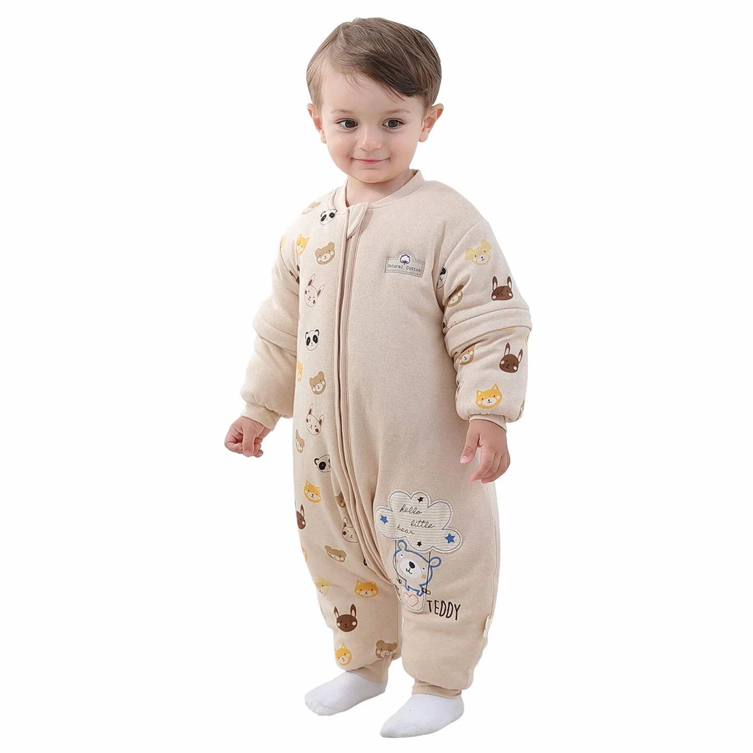 Mosebears Śpiwór niemowlęcy 2,5 TOG Unisex bawełniany śpiwór niemowlęcy z odpinanymi rękawami