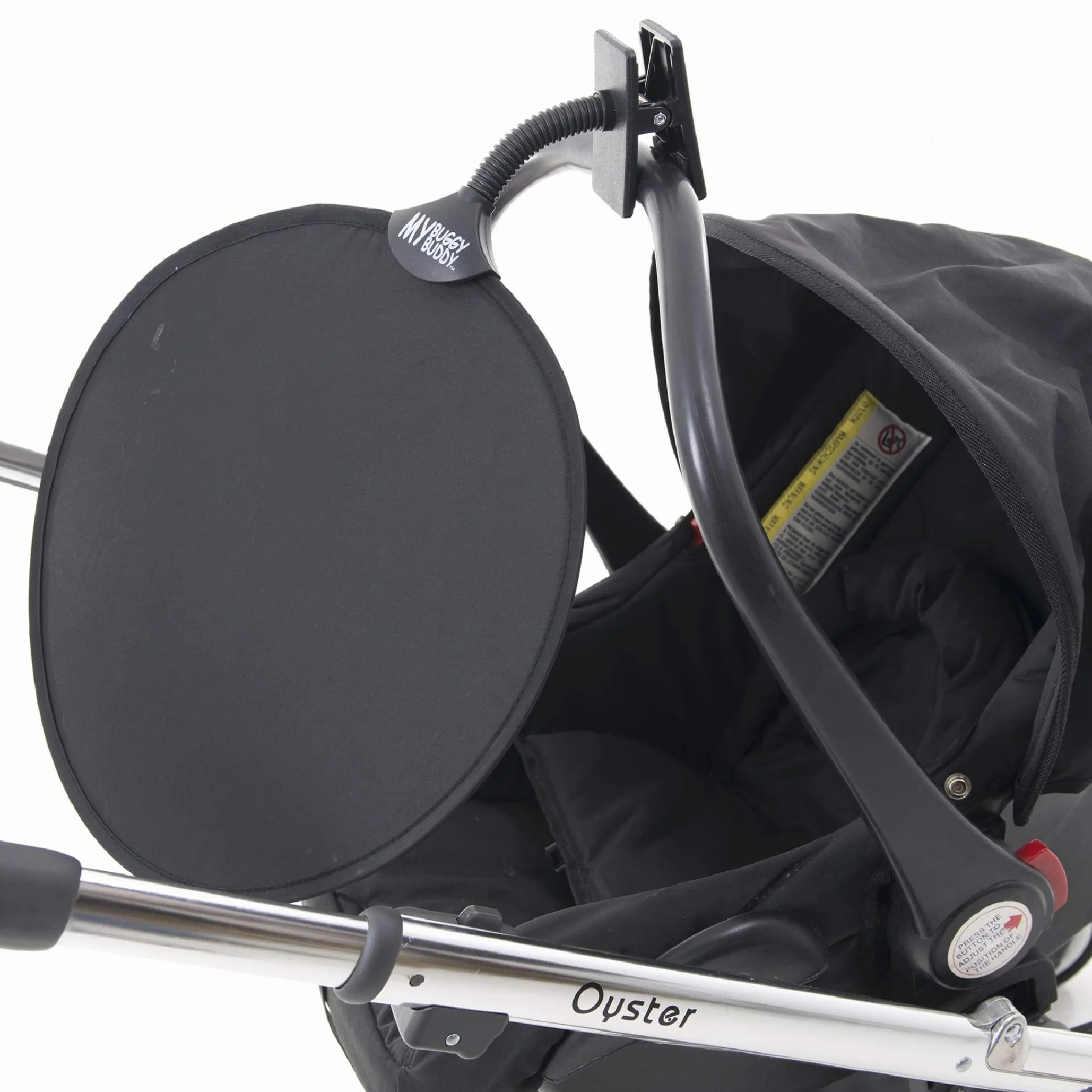 Osłona przeciwsłoneczna do wózka dziecięcego, uniwersalnego dopasowania, ochrona UPF 50+, łatwe składanie/otwieranie, średnica 34 cm, kolor czarny