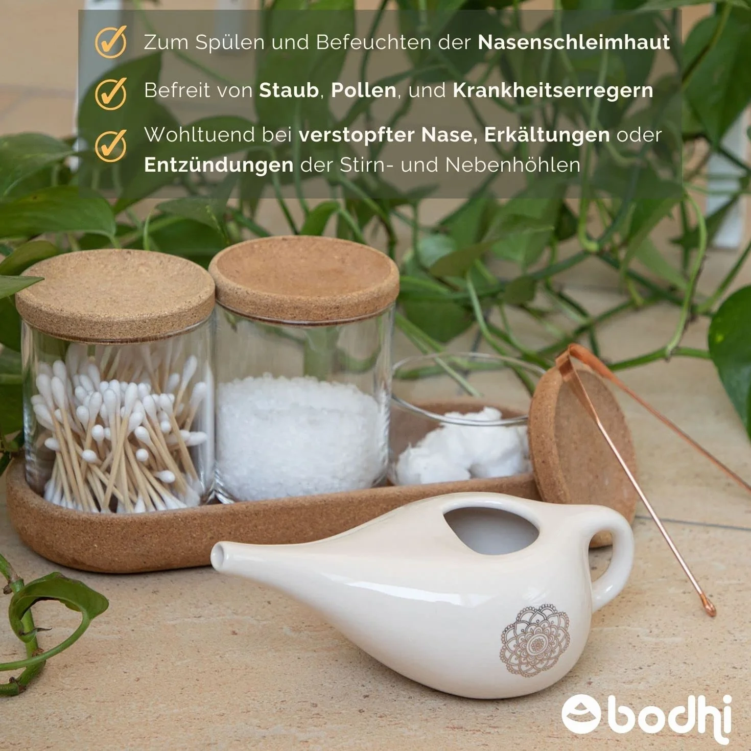 bodhi NETI POT - Bricco per il naso in ceramica Neti con mandala (argento), caraffa per il risciacquo del naso, Nethi Pot