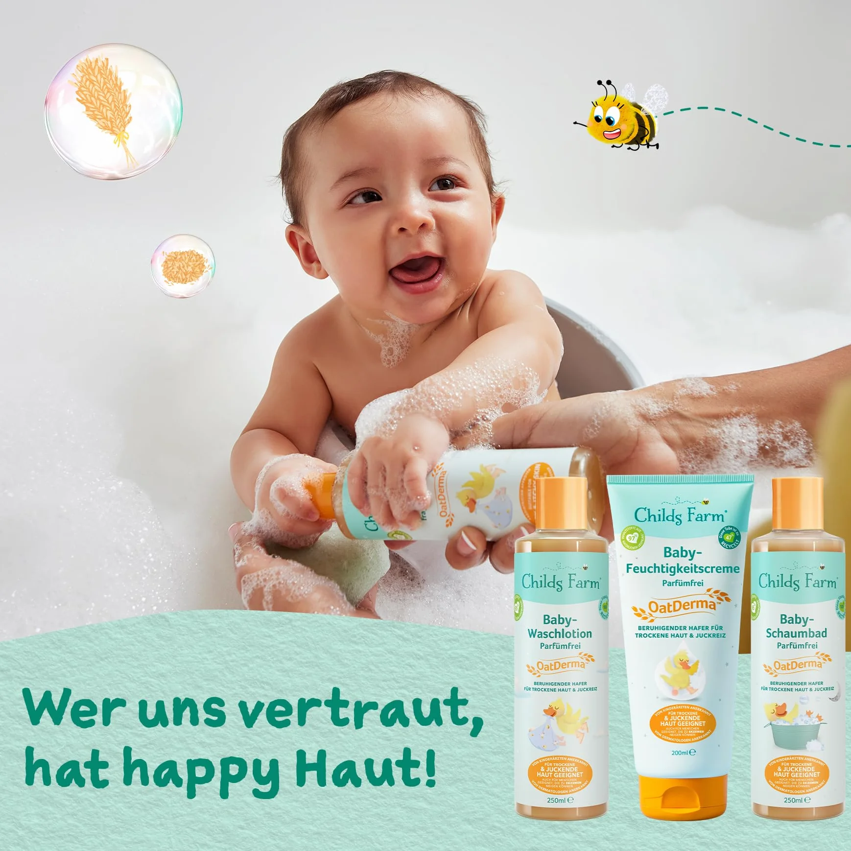 Childs Farm OatDerma Baby balsam do mycia 250 ml, bez perfum |Delikatne czyszczenie, do wrażliwej lub skłonnej do egzemy skóry niemowląt i dzieci. Również dla noworodków.