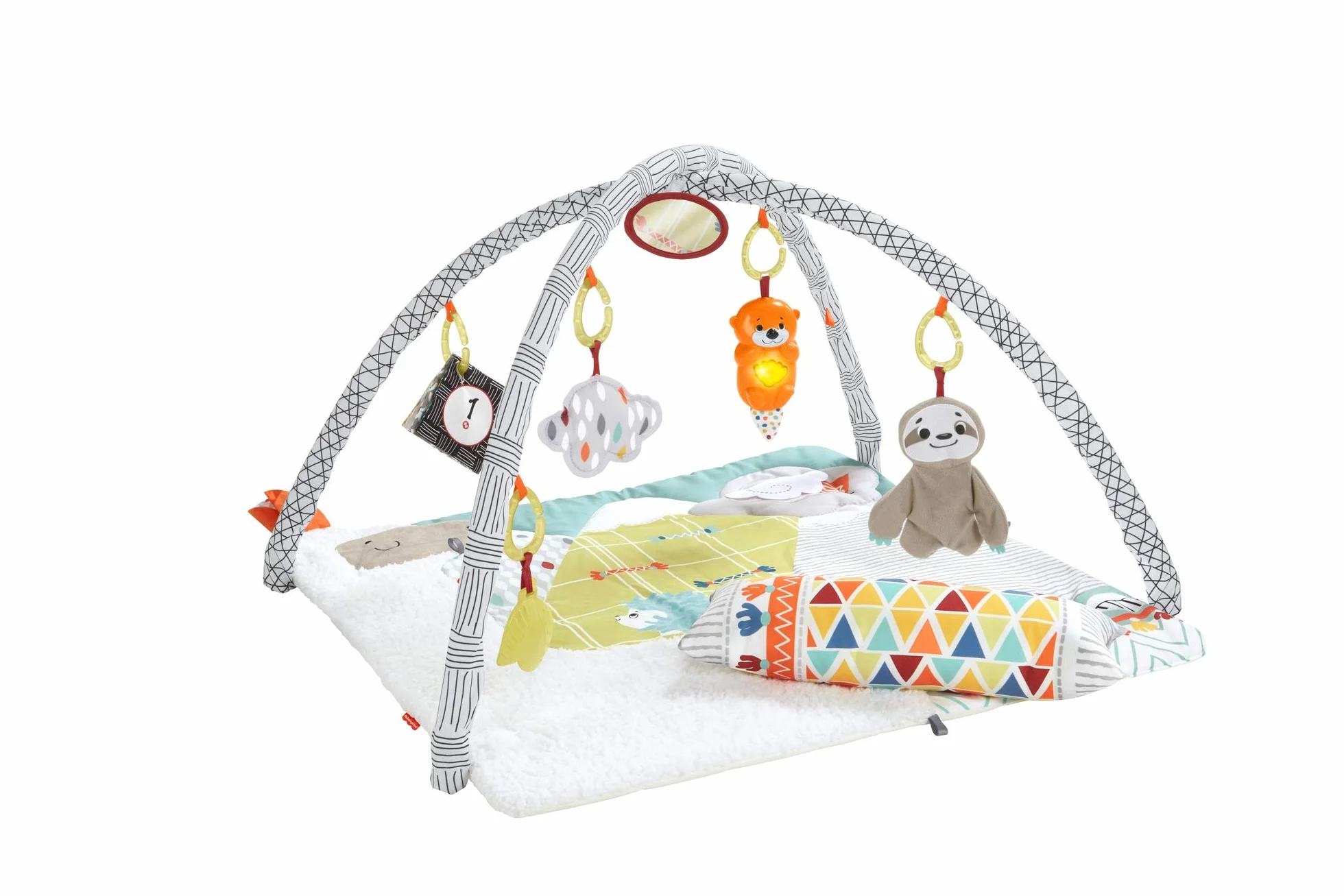 Fisher-Price Hbb74-5 Zmysłowa Mata do Zabawy dla Niemowlaka, Miękka Mata do Raczkowania z Zabawkami Sensorycznymi, Sześć Wyjmowanych Zabawek Aktywizujących, Wyposażenie Niemowlaka od Urodzenia