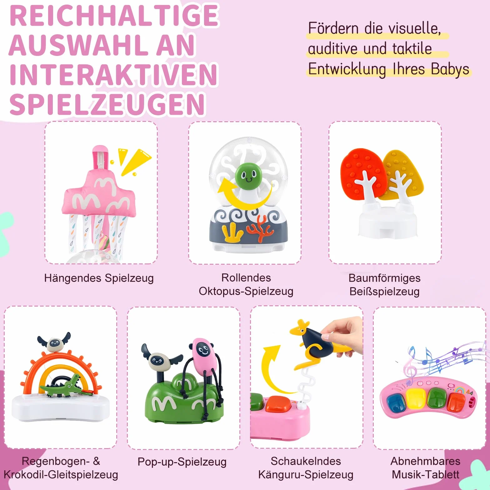 COSTWAY Baby Rainforest Jumperoo pomoc do nauki chodzenia z regulowanymi wysokościami, obracane o 360° siedzisko i zdejmowany tablet muzyczny, Baby Bouncer z oświetleniem i dźwiękiem, centrum