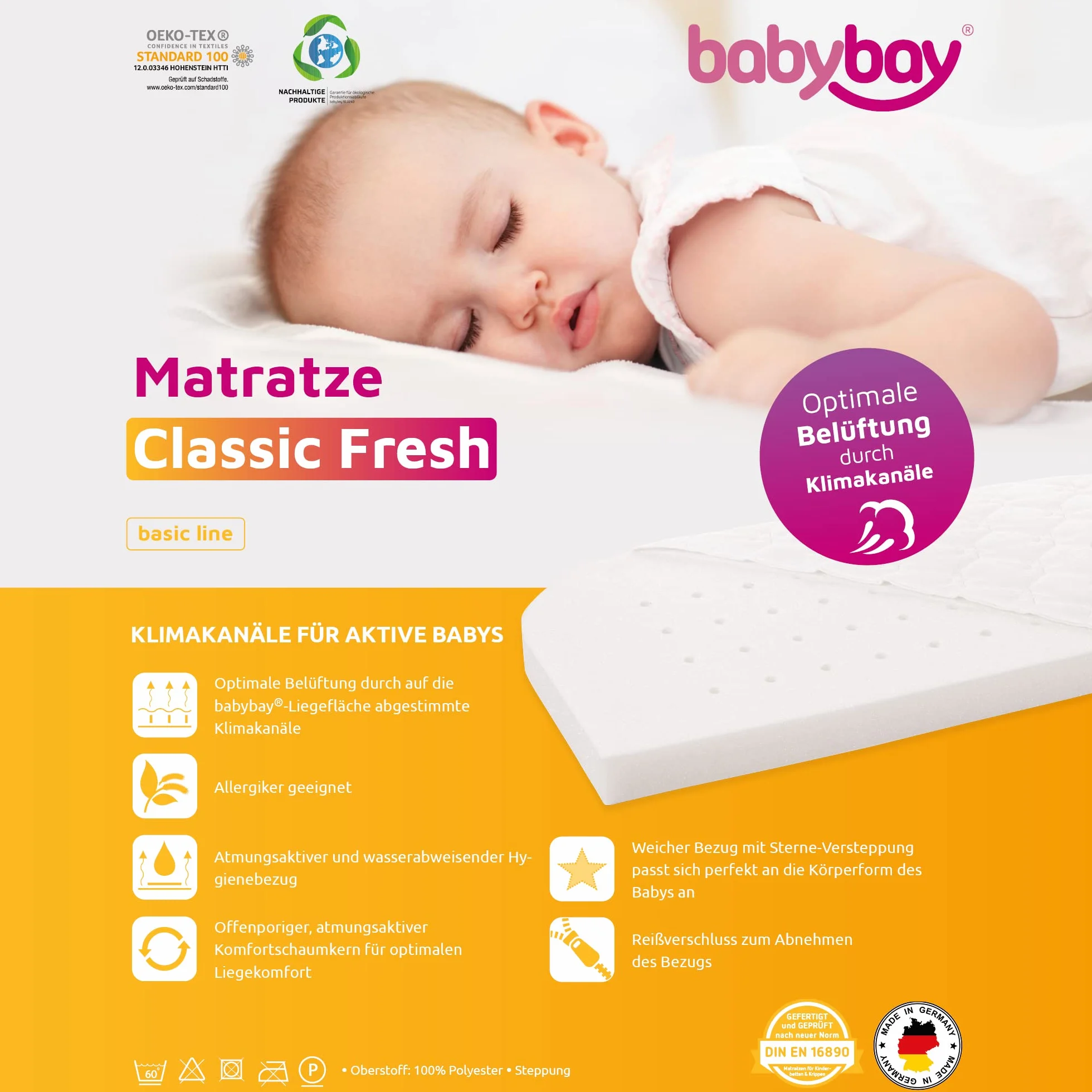 babybay Materac dostawiany Classic Fresh pasuje do Original