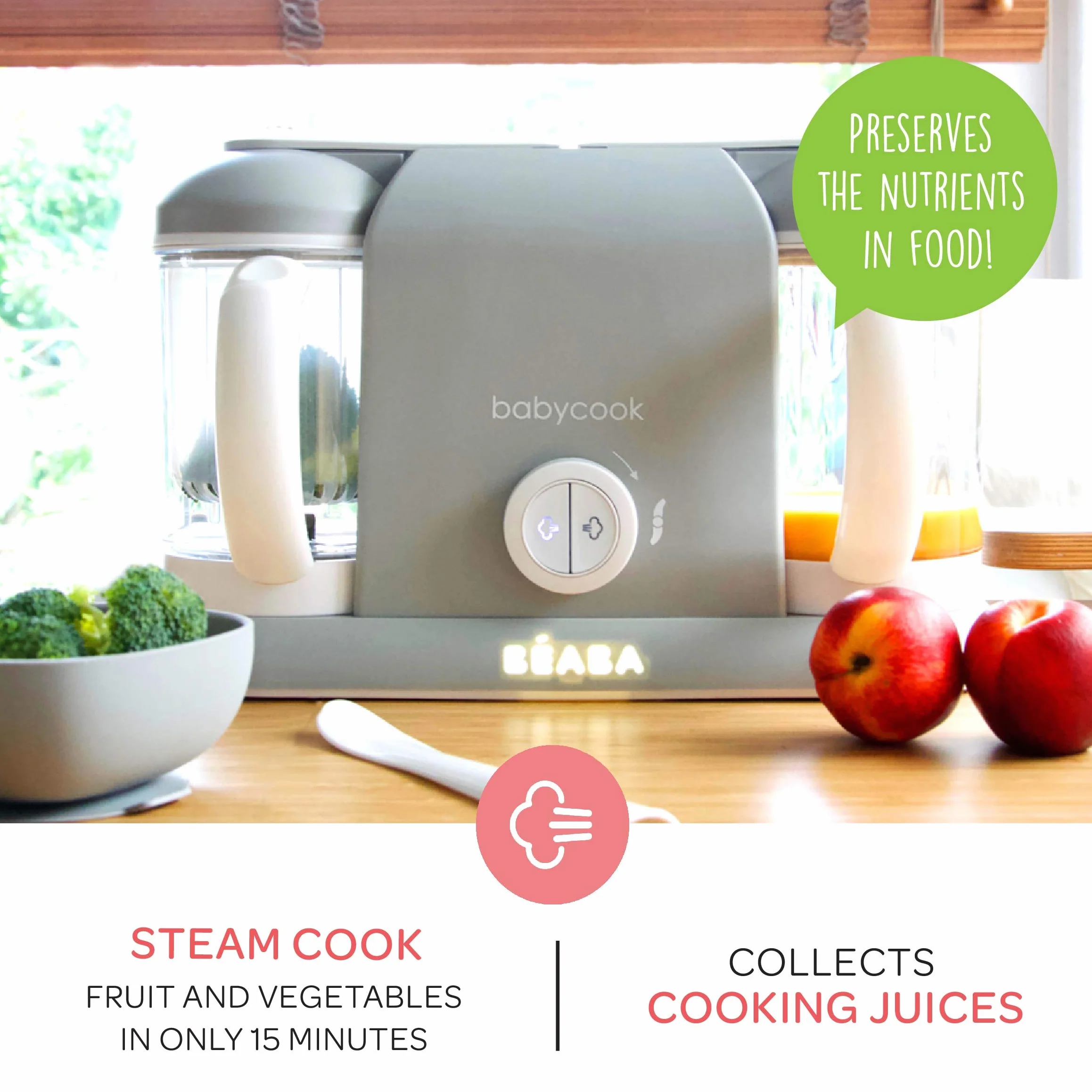 BÉABA - Babycook Duo - 4 w 1 urządzenie do przygotowywania posiłków dla niemowląt - łagodny parowar - szybkie gotowanie na parze w 15 minut - pojemność XXL: 2 x 200 ml - czarny