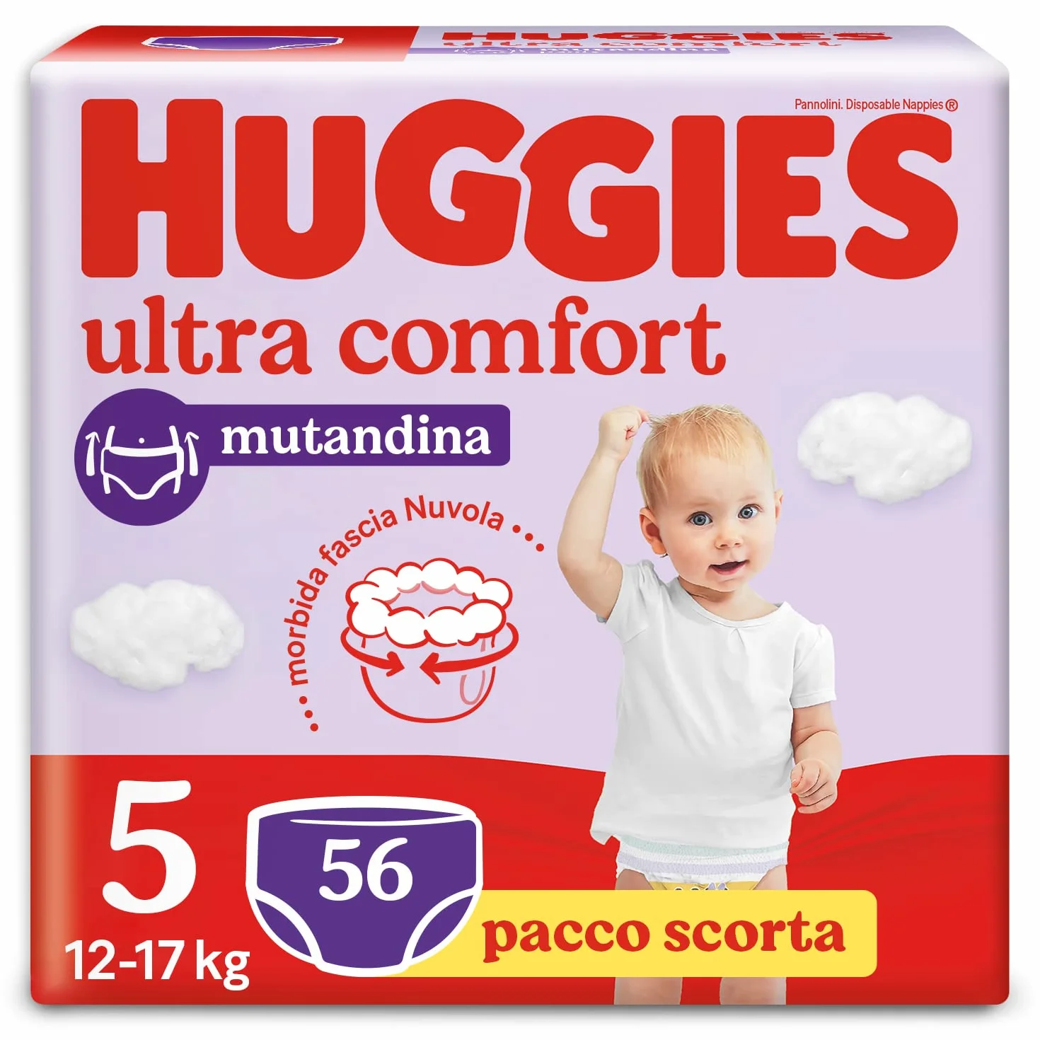 Huggies Ultra Comfort, pieluchy Rozmiar 5 (12-17 kg), oddychające majtki, projekt Disneya, opakowanie zapasowe, 56 sztuk