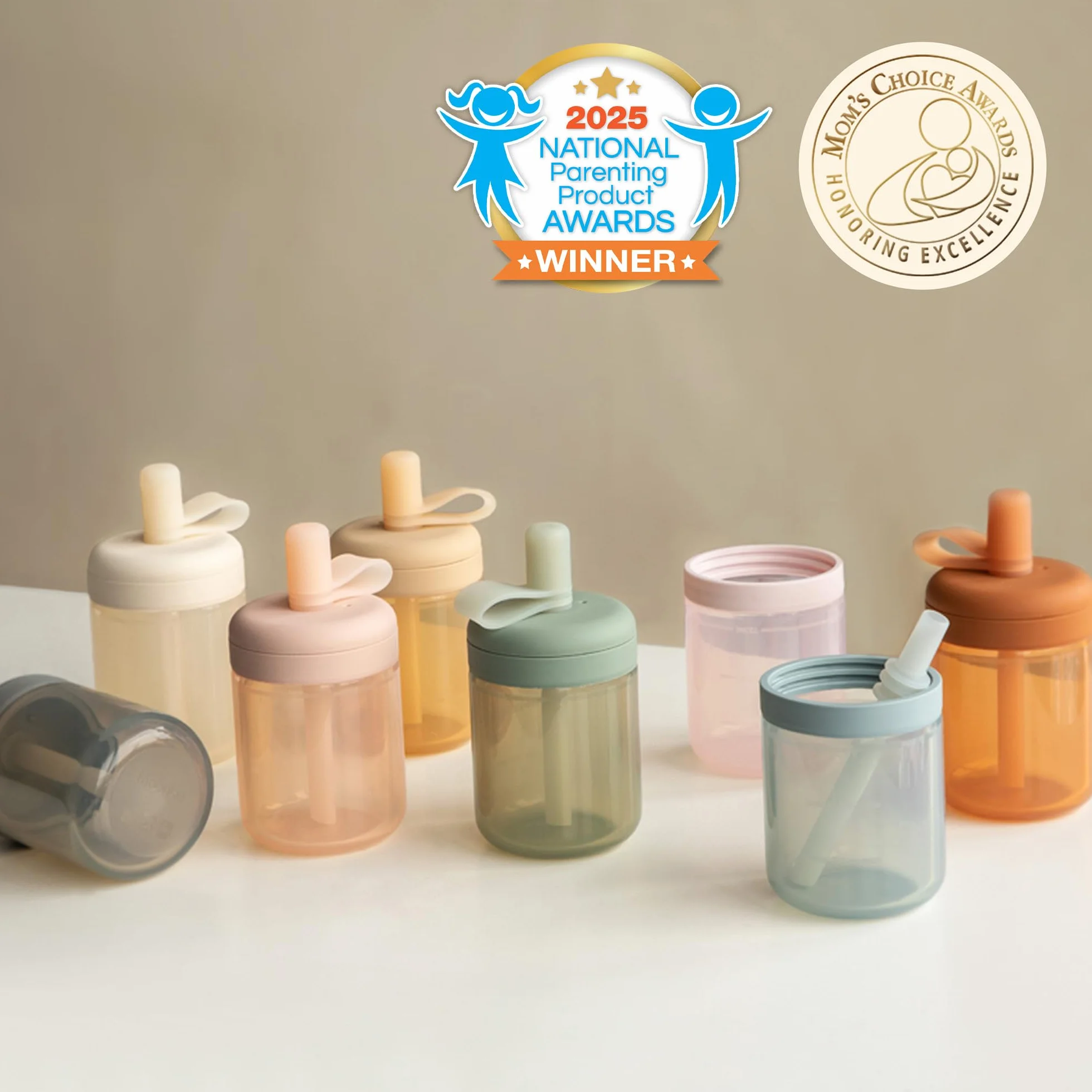 Moonkie Sippy Cup, Kubek ze Słomką, Kubeczek Niekapek Silikon, Kubek dla Niemowląt, Szczelny, nie zawiera BPA, Od 6 Miesiąca, Nadaje Się do Mycia w Zmywarce, 5oz(Czerwony gliniasty/Kość słoniowa)