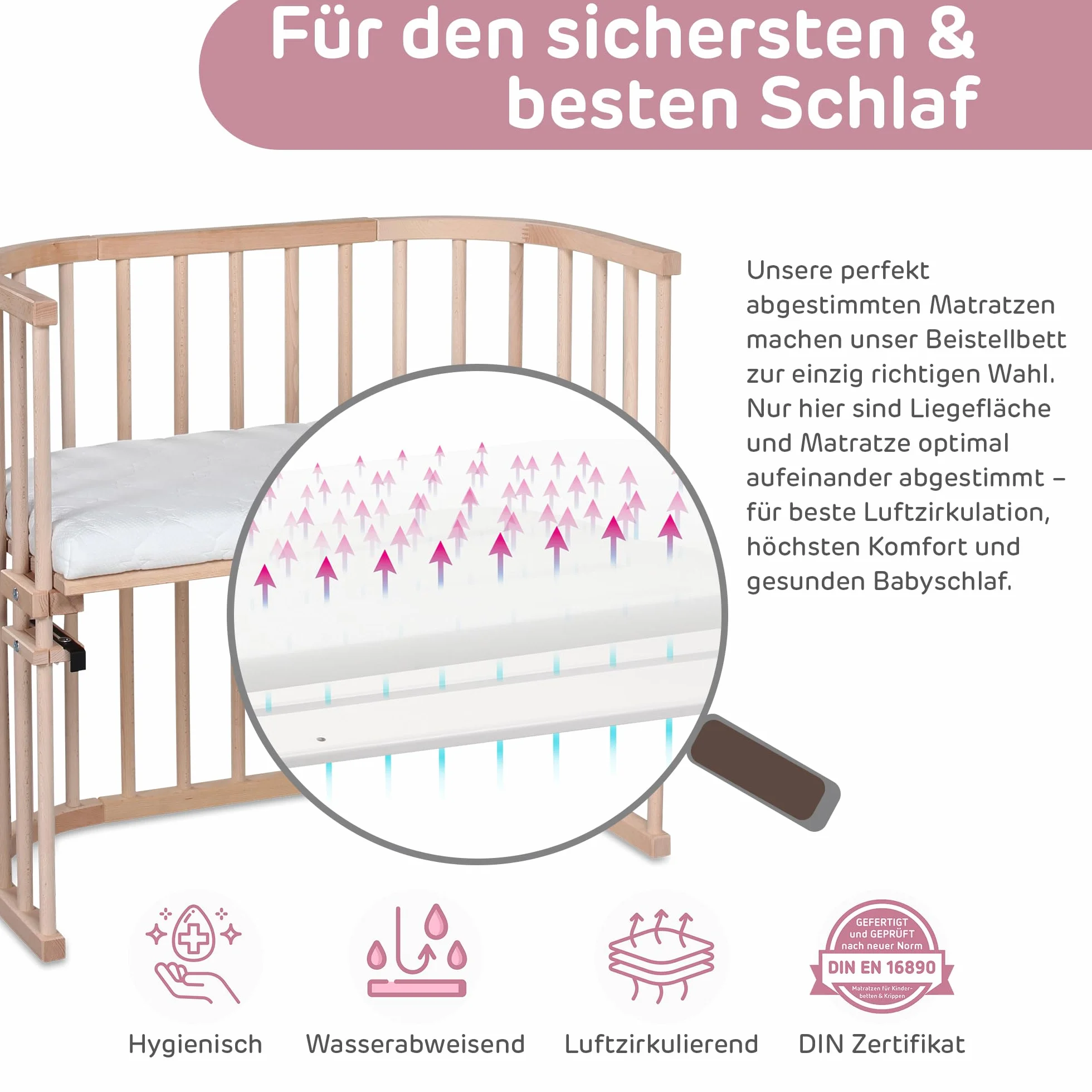 Babybay Oryginalne łóżeczko do spania przy łóżku, naturalne niepoddane obróbce