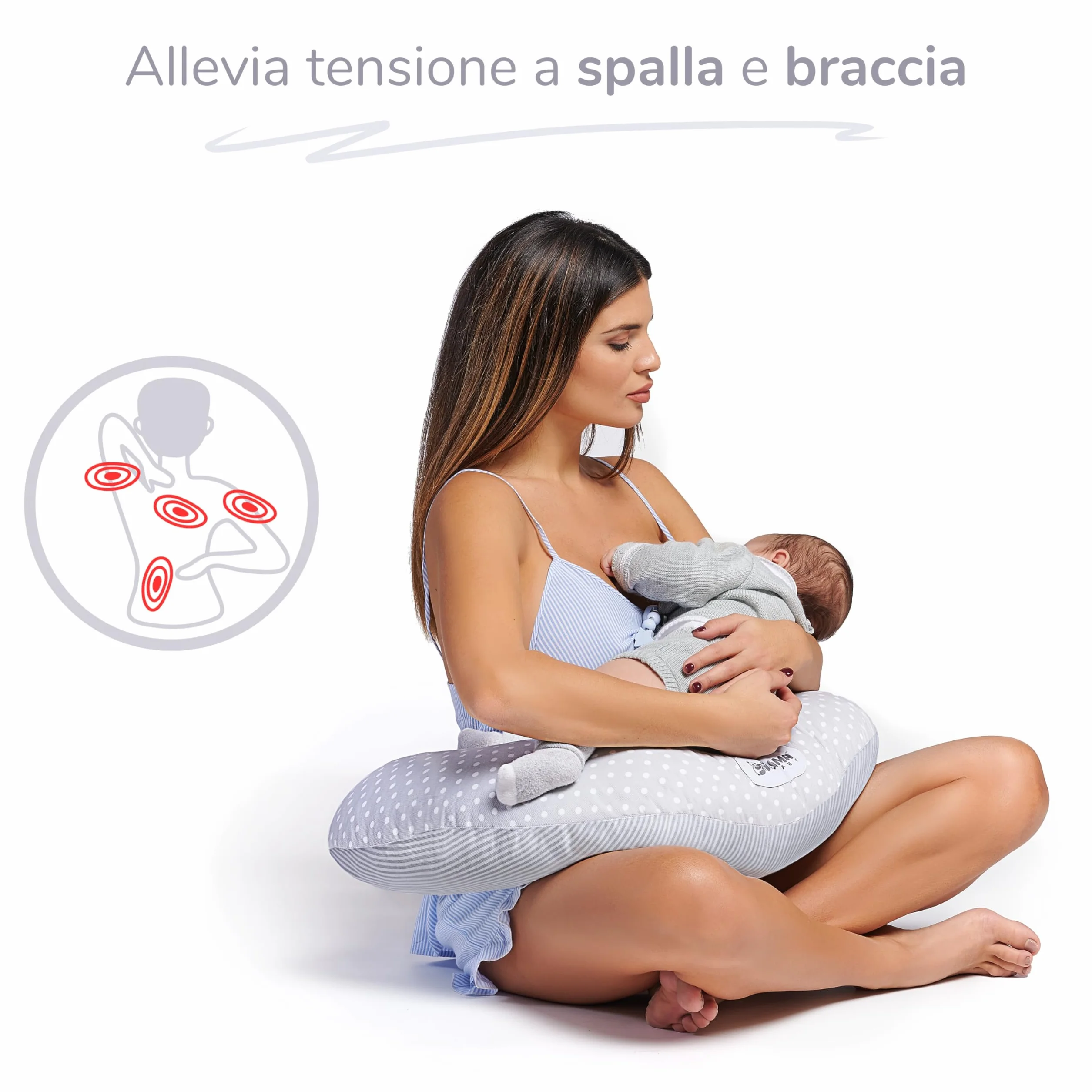 Dilamababy Poduszka do karmienia noworodka z 2 poszewkami na poduszki, wyprodukowana we Włoszech - Regulowane wypełnienie, paski zapewniające maksymalną przyczepność - 100% bawełniana poszewka na