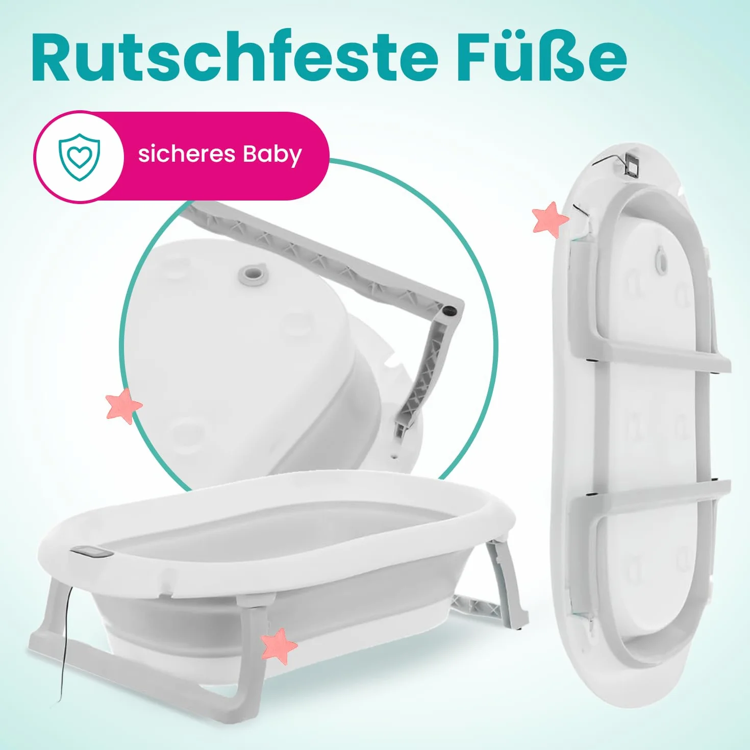 Primabobo Wanienka dla Niemowląt PREMIUM Składana z Inteligentnym Termometrem LCD i Fotelikiem, Luksusowa Wanienka 80cm z Miękką Wkładką, System Szybkiego Składania, Szara