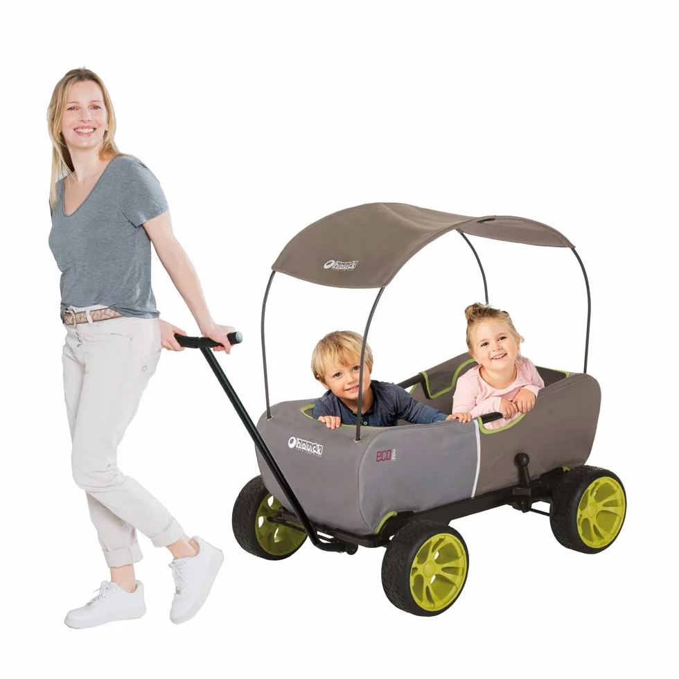 Hauck Wózek Transportowy Eco Mobil, dla Dwojga Dzieci, od 2 Lat, Ładowność do 50 kg, Stabilny, Nieprzechylny, Składany, Hamulec Postojowy, Resorowany, Zdejmowany Dyszel, Zadaszenie, Poduszka