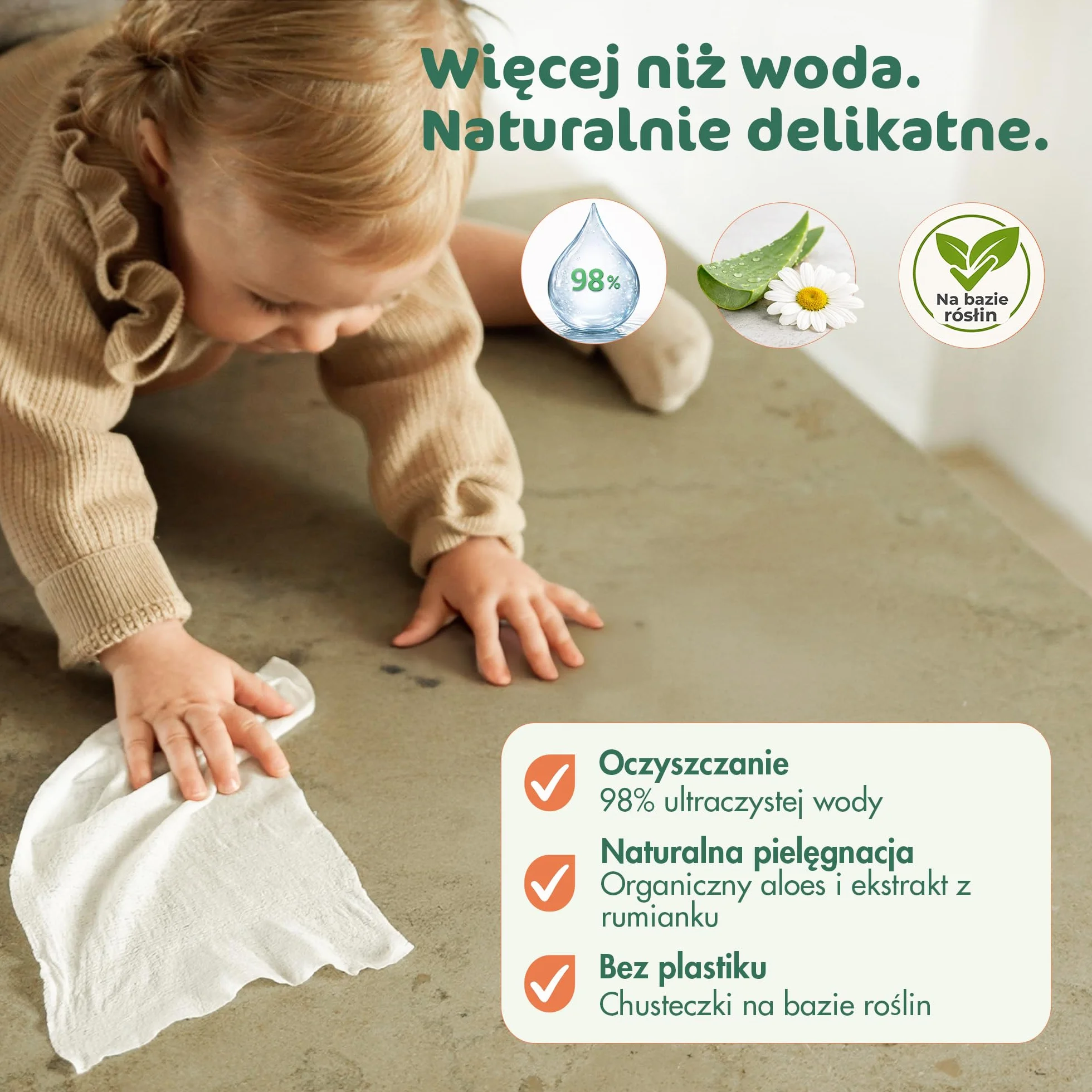 Naty Chusteczki dla Niemowląt | 98% Wody, Hipoalergiczne & Naturalne dla Wrażliwej Skóry | Bez Zapachu, Roślinne | Noworodek & Małe Dziecko | 672 sztuk (12 op.)