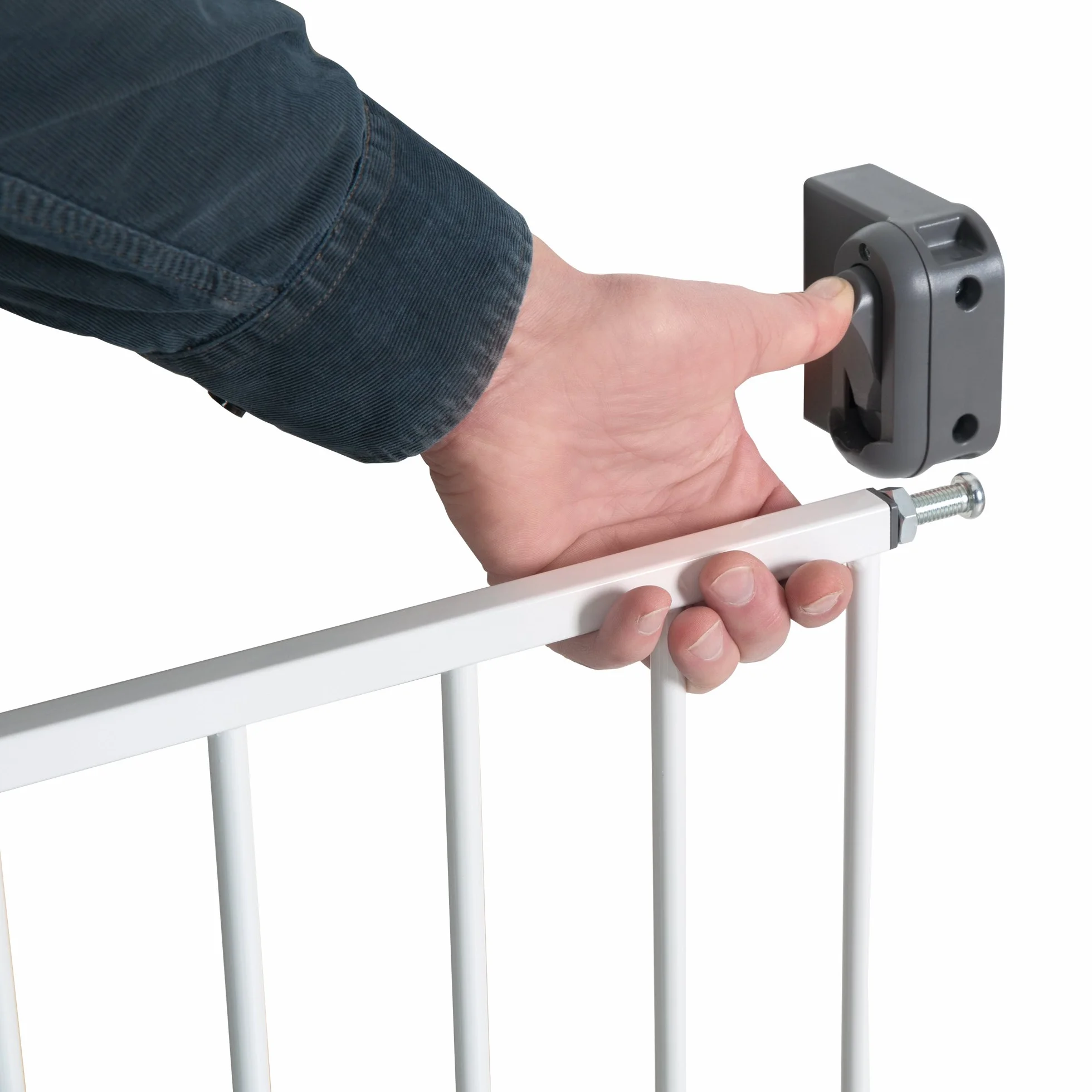 Roba kratka ochronna do drzwi "Easy Step", metalowa kratka ochronna, biała, zabezpieczenie przelotowe, regulowana szerokość 60-97 cm, kratka na drzwi i schody, dla dzieci i zwierząt domowych