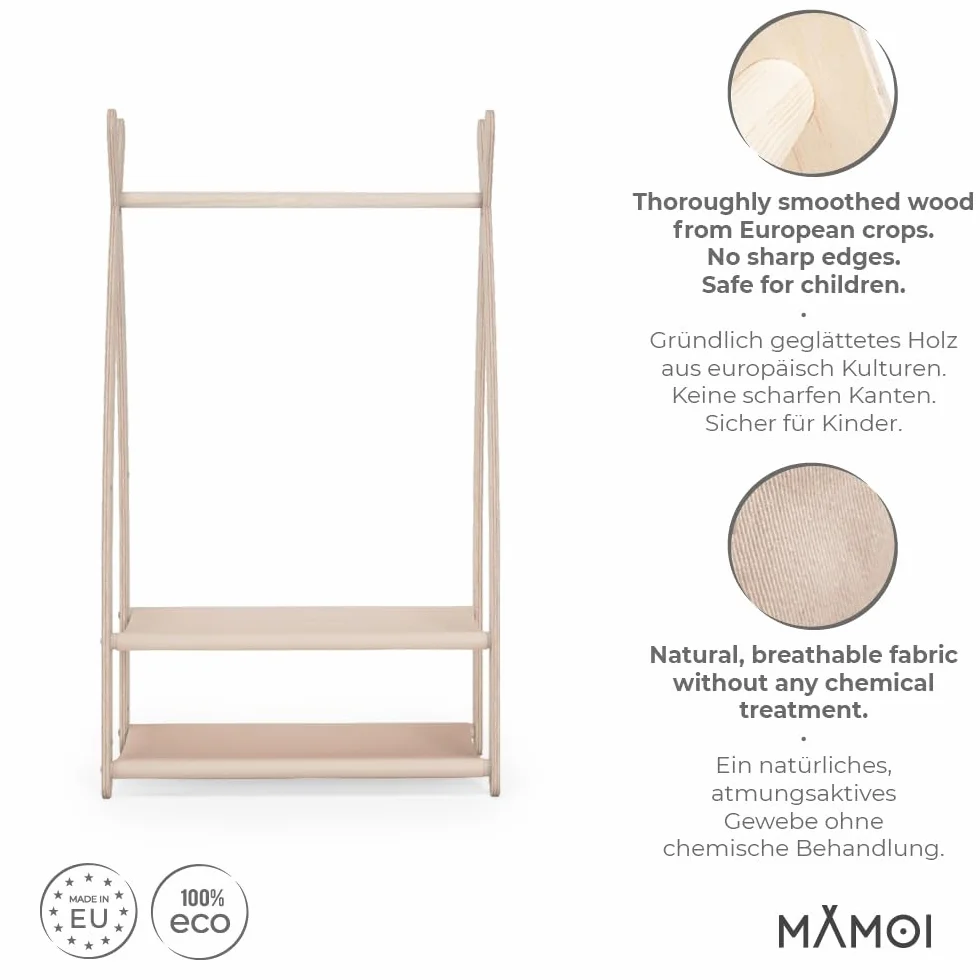 MAMOI® Wieszak na ubrania dla dzieci | Drążek na ubrania | Garderoba dla dzieci | Przechowywanie ubrań | Wieszak do pokoju dla dzieci | 100% ECO | Wyprodukowano w UE