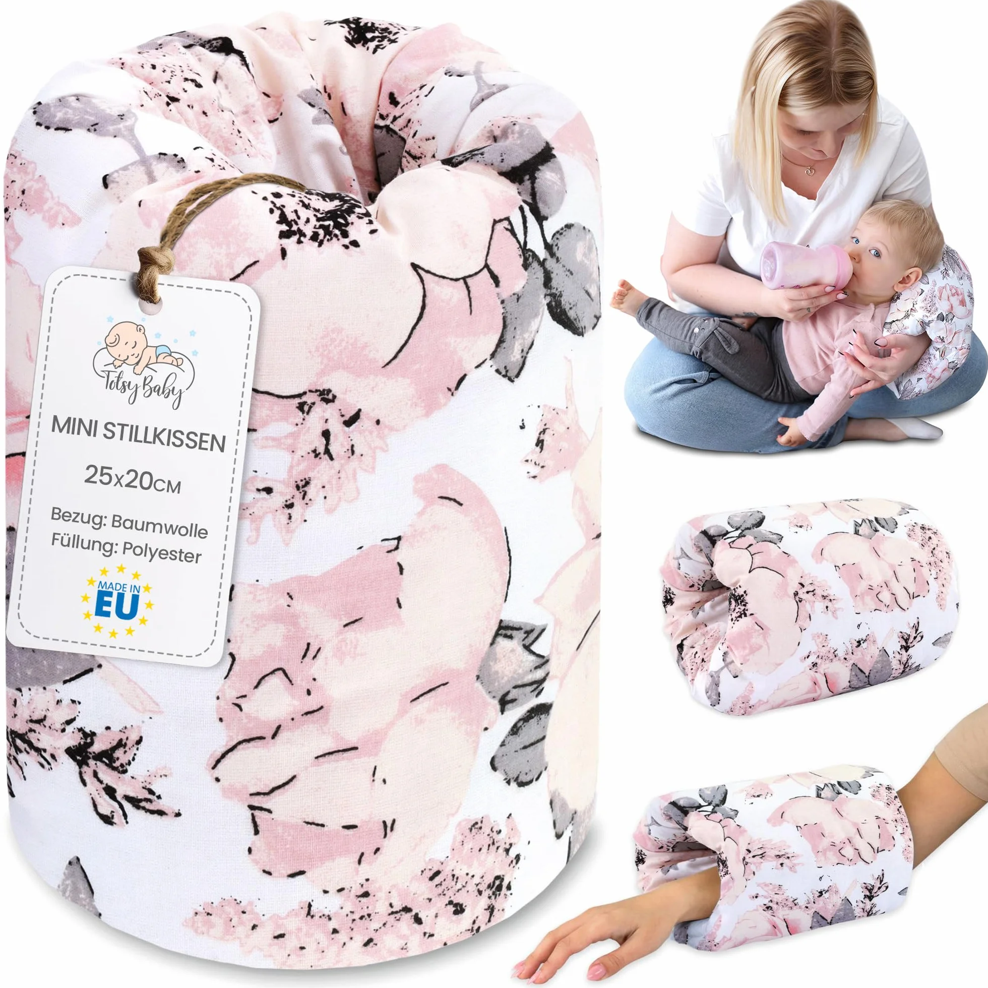 Mała poduszka do karmienia piersią i poduszka do karmienia do podróży 20 cm - zestaw ramion do karmienia i poduszka pozycjonująca poduszka na ramię dziecka z miękkiej bawełny dzika róża biała