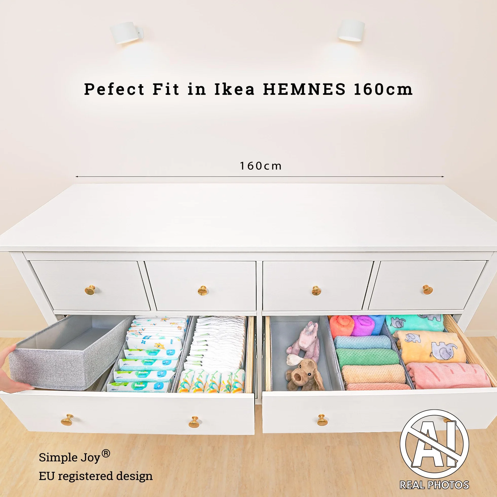 SIMPLE JOY® HEMNES Double FileFolding Box; zaprojektowany dla dużej komody Ikea HEMNES; stabilne dno; system porządkowania szuflad do przewijania, odzieży dziecięcej, skarpet, bielizny; zestaw 6