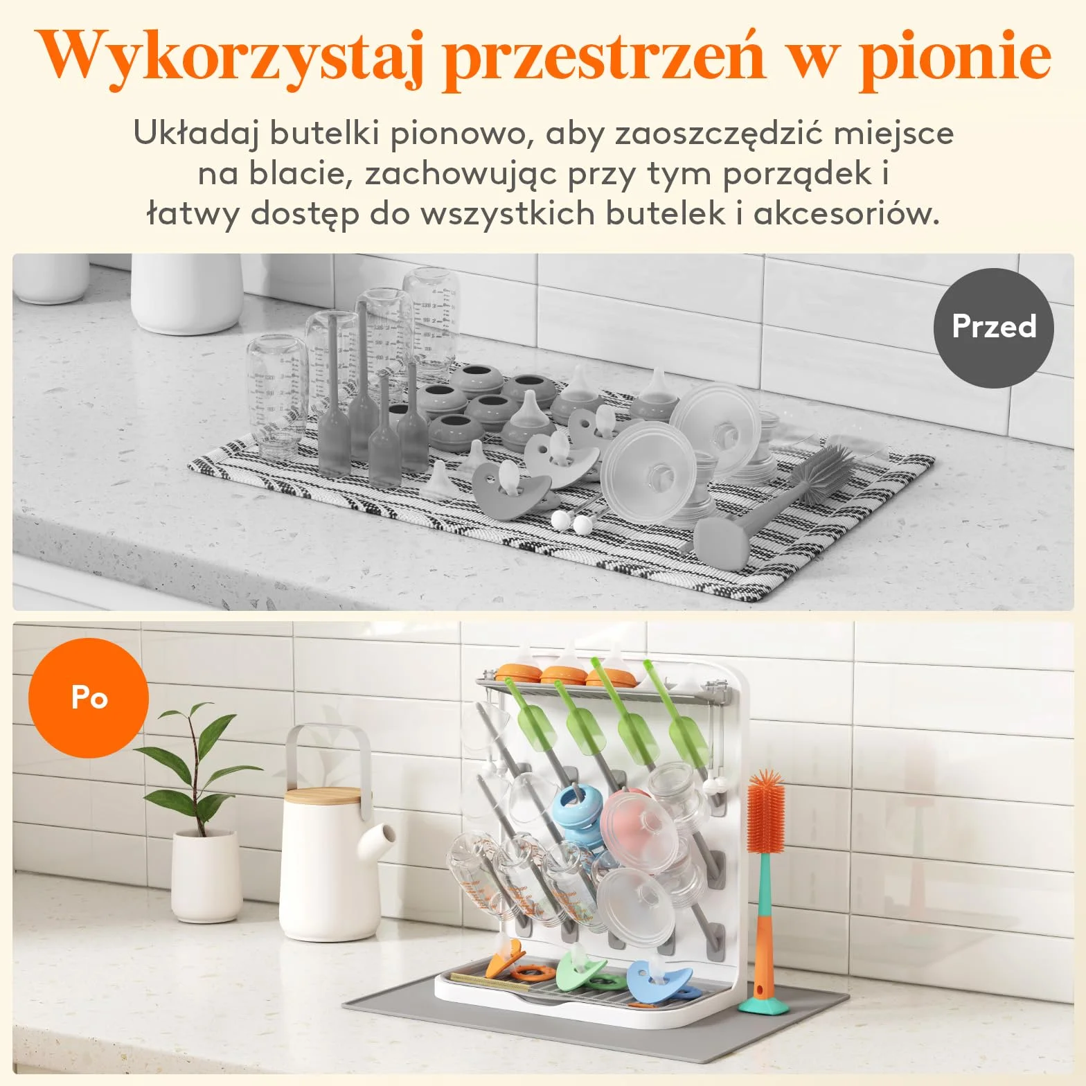 Lifewit Duży Stojak do Suszenia Butelek dla Niemowląt Matą Ociekową, Pionowy Suszarka z 15 Haczykami, Tacką Ociekową, Blat Przechowywania Słomek z Obciążeniem i Części Pompki, Wyjmowanym pojemnikiemi