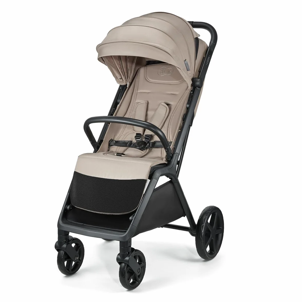 Kinderkraft LOOM lekki wózek dziecięcy o wadze do 27 kg, zamykany jedną ręką, kosz pod spodem, wysuwany daszek z dachem, drążkiem bezpieczeństwa, do 4 lat lub około 22 kg, beżowy