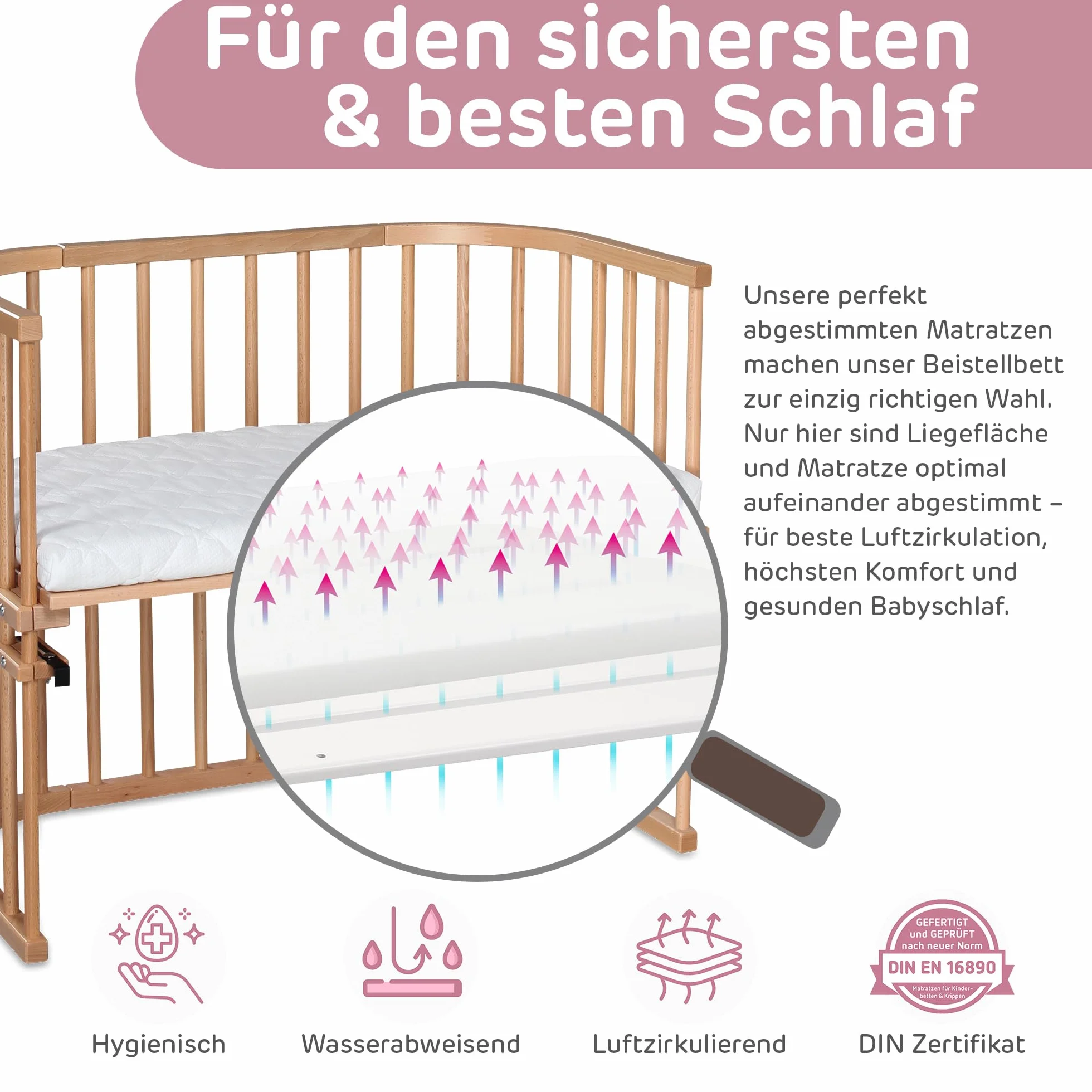 babybay Maxi bardzo duże łóżko dostawne z litego drewna bukowego/łóżko dziecięce, wysokość regulowana bezstopniowo i przyjazne dla środowiska, z materacem Classic Soft (naturalne lakierowanie)