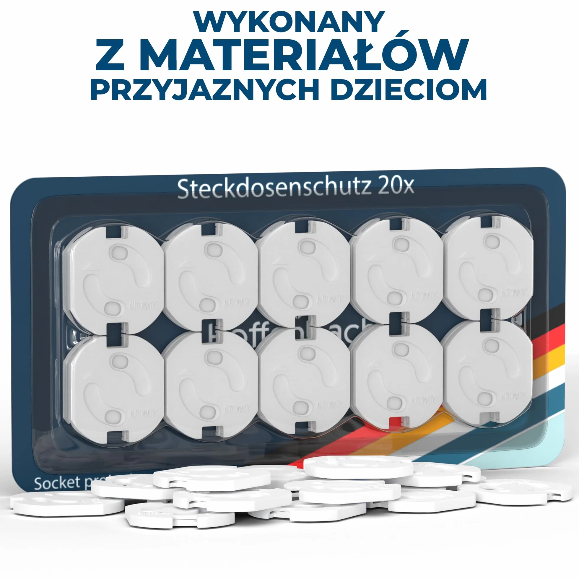 Hoffenbach 20x Ochrona gniazdek elektrycznych z mechanizmem obrotowym – Zabezpieczenie dla dzieci do gniazdek ściennych i osłon gniazdek – Ochrona bezpieczeństwa dla niemowląt i dzieci – Biały