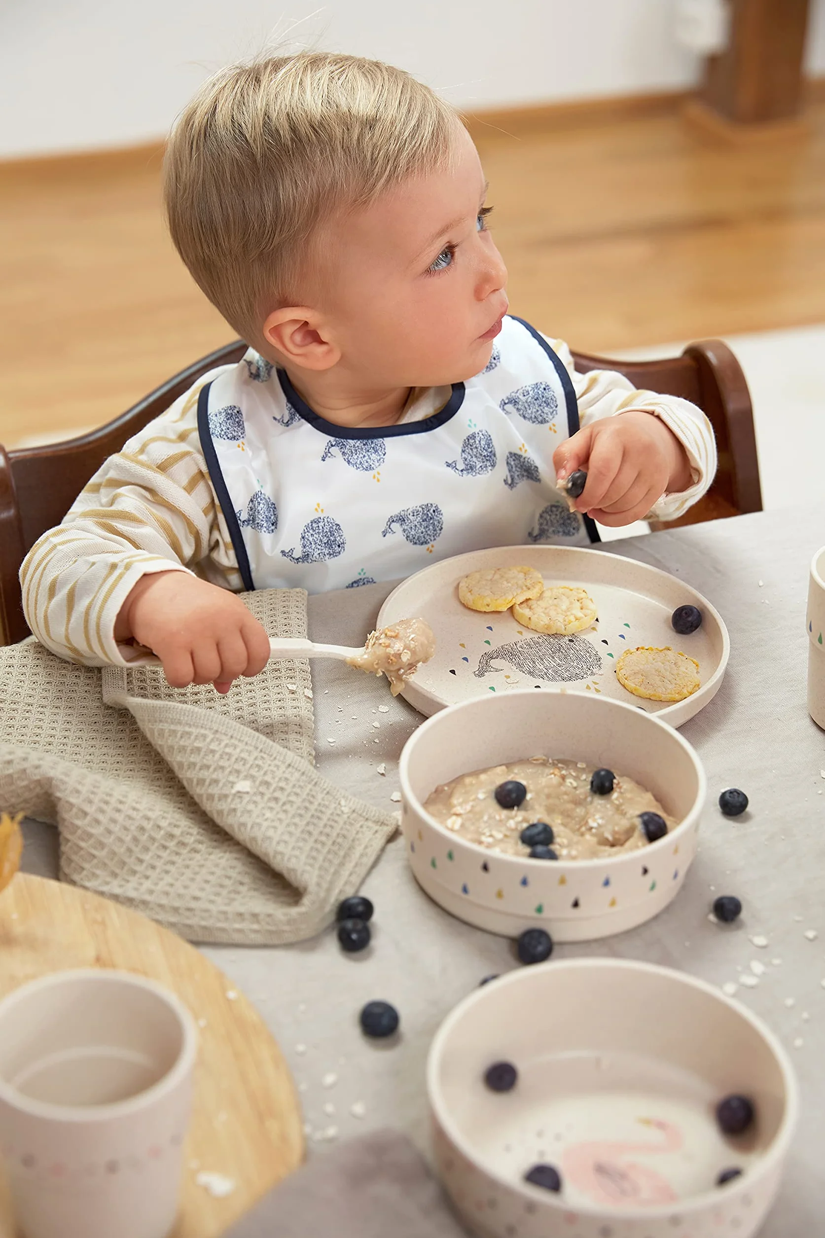 LÄSSIG Talerz dziecięcy bez melaminy, nie zawiera BPA, do zmywarki i kuchenki mikrofalowej/Plate Little Water Whale