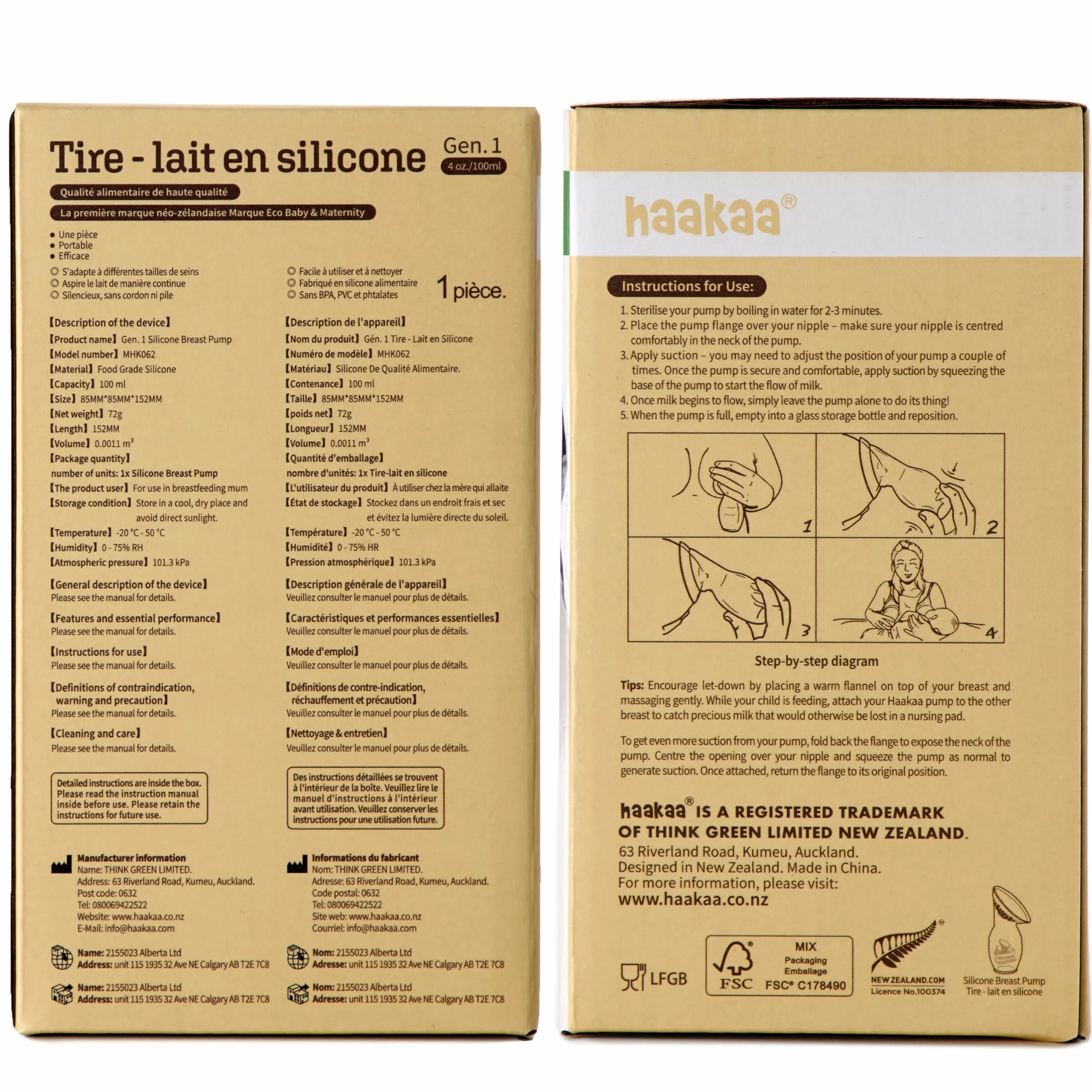 haakaa Silikonowy laktator i łapacz mleka matki, 100 ml, ręczna pompka do mleka, przezroczysta, ręczna pompka piersiowa, zdrowa i nieszkodliwa