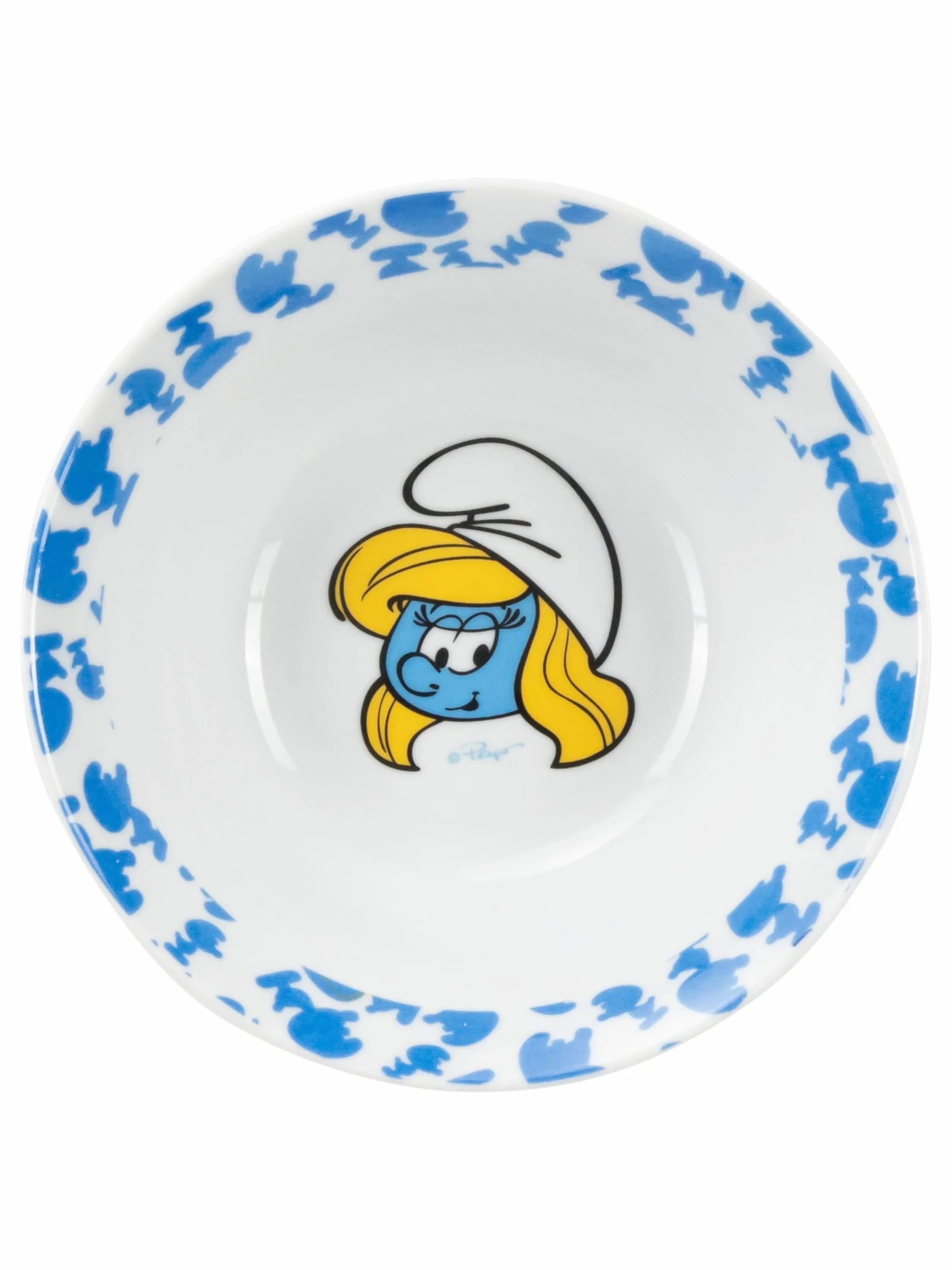 Zestaw śniadaniowy dla dzieci Smerfy - zestaw naczyń 3-częściowy porcelanowy talerz, miska i kubek niebieski
