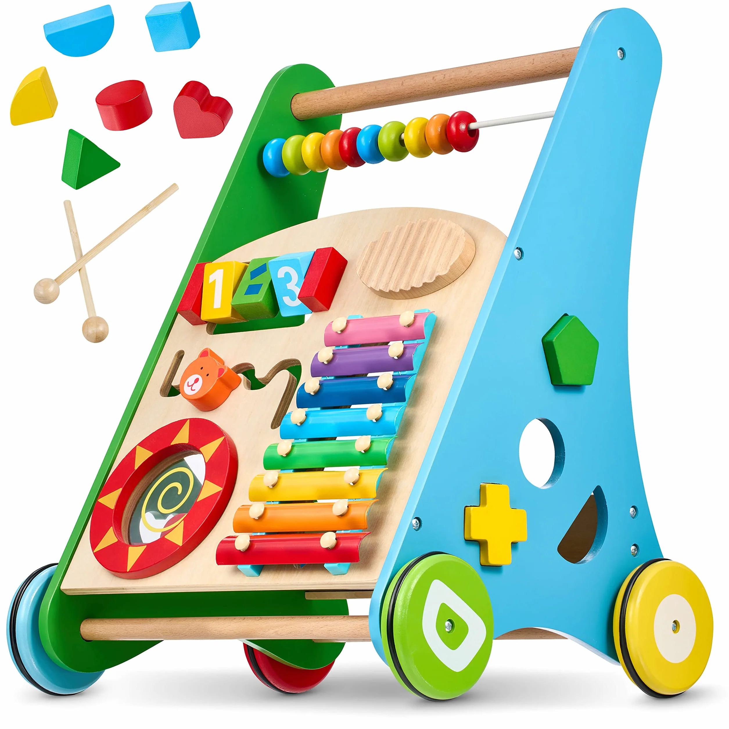 Balinco LEARNING WAGON WOOD, 3 w 1, zabawka edukacyjna + zabawka muzyczna + chodzik dla dziecka od 6 miesicy
