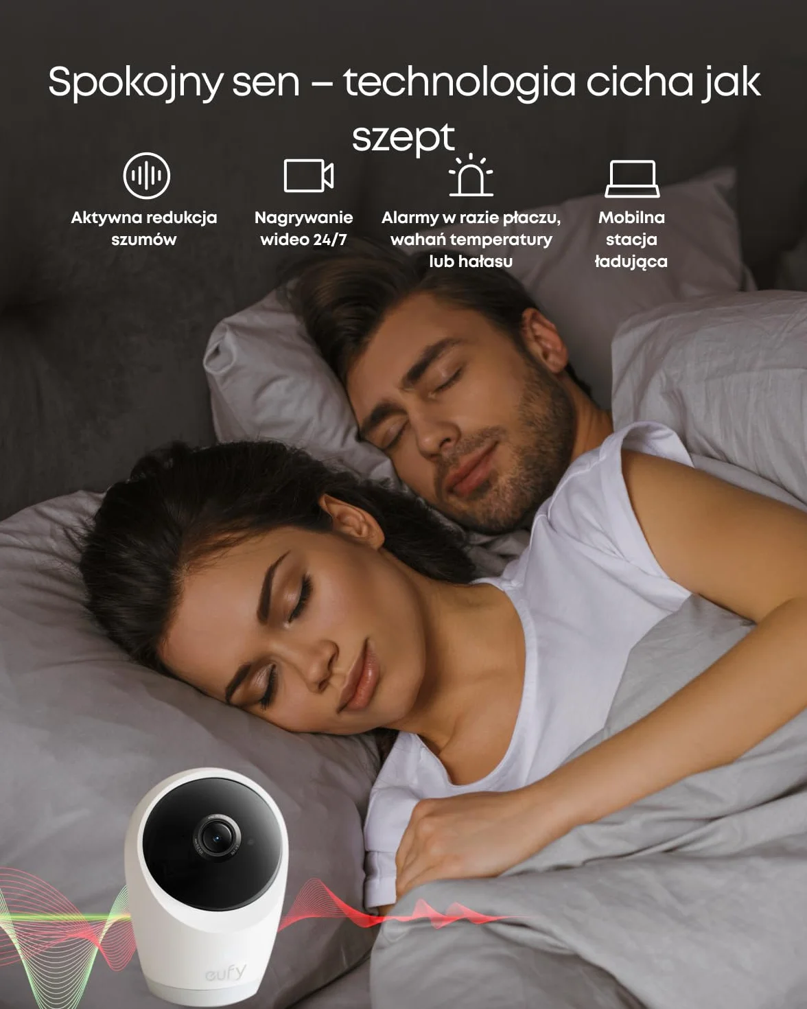 eufy Niania z kamerą, sterowanie przez aplikację i offline, 4K HD, ultraczysty tryb nocny, funkcja obrotu i nachylenia, mobilna kamera z wbudowaną baterią, ANR, inteligentne alerty, przełącznik Wi-Fi