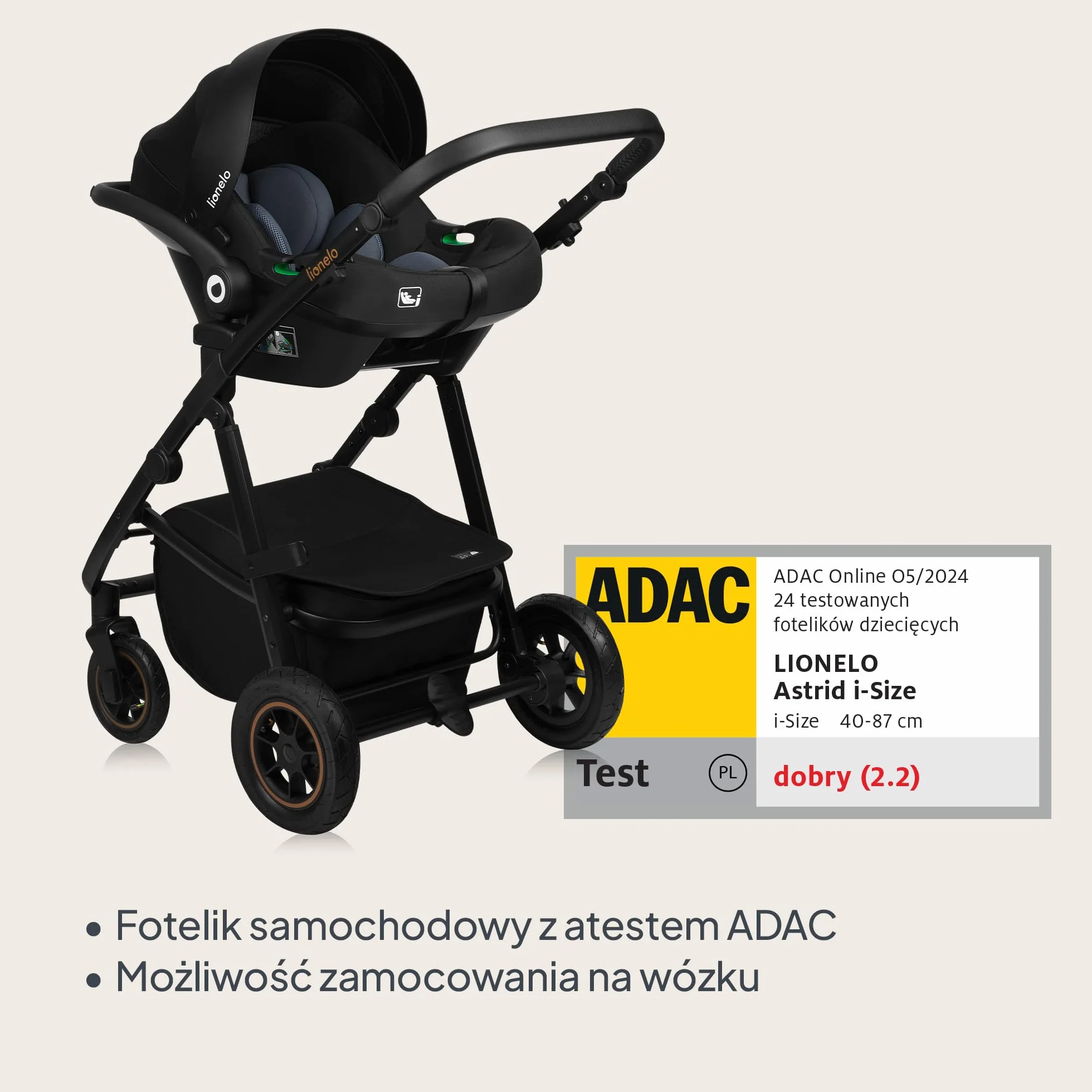 LIONELO AMBER PLUS 3 w 1 Wielofunkcyjny Wózek Dziecięcy od 0 do 4 lat do 22kg z Gondolą XL, Fotelik Samochodowy do 13 kg, Regulacja Oparcia, Duże Terenowe Koła 360o Budka XXL