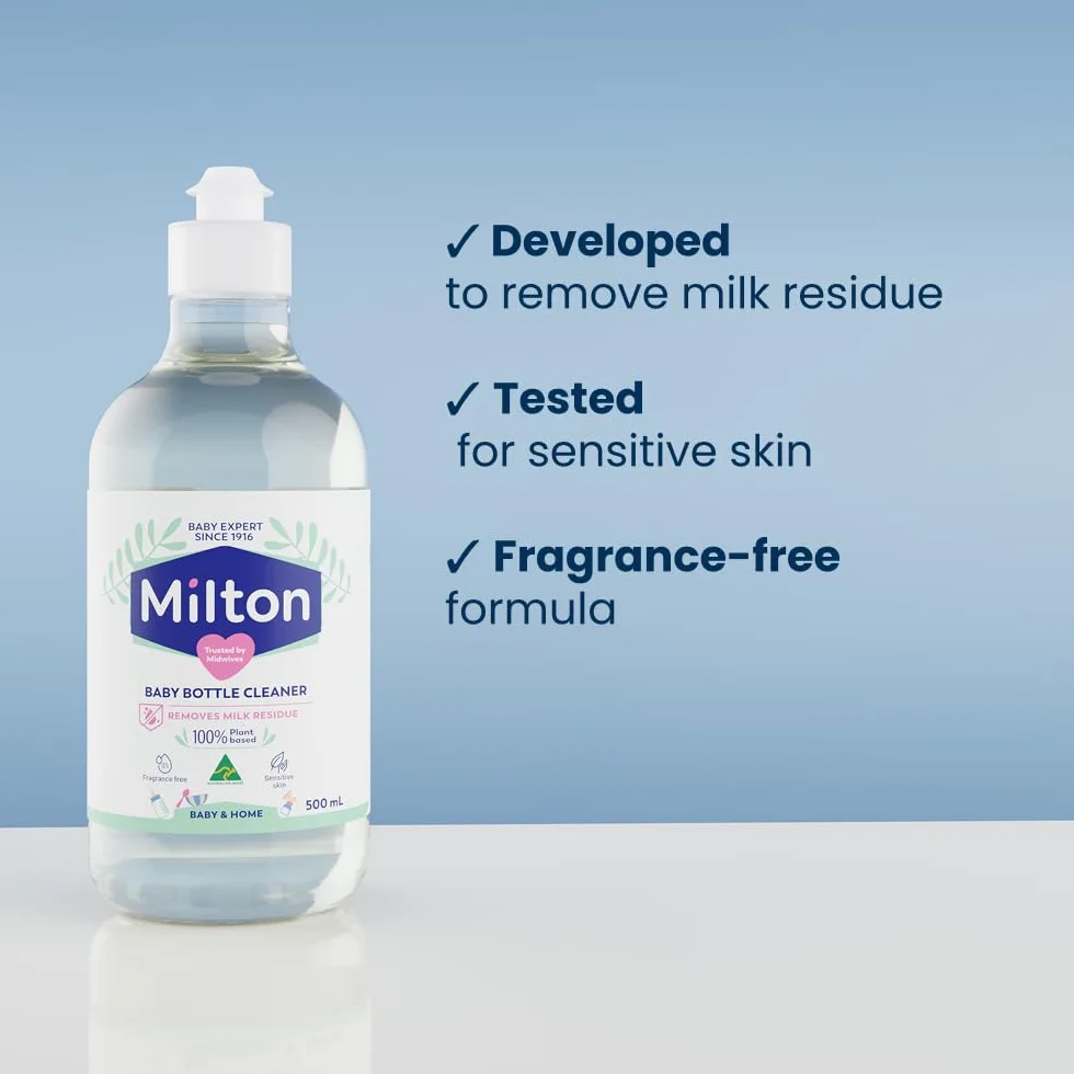 Milton Środek do czyszczenia butelek dla niemowląt 500 ml – opracowany specjalnie do usuwania wszystkich resztek mleka odpowiedzialnych za rozwój szkodliwych bakterii