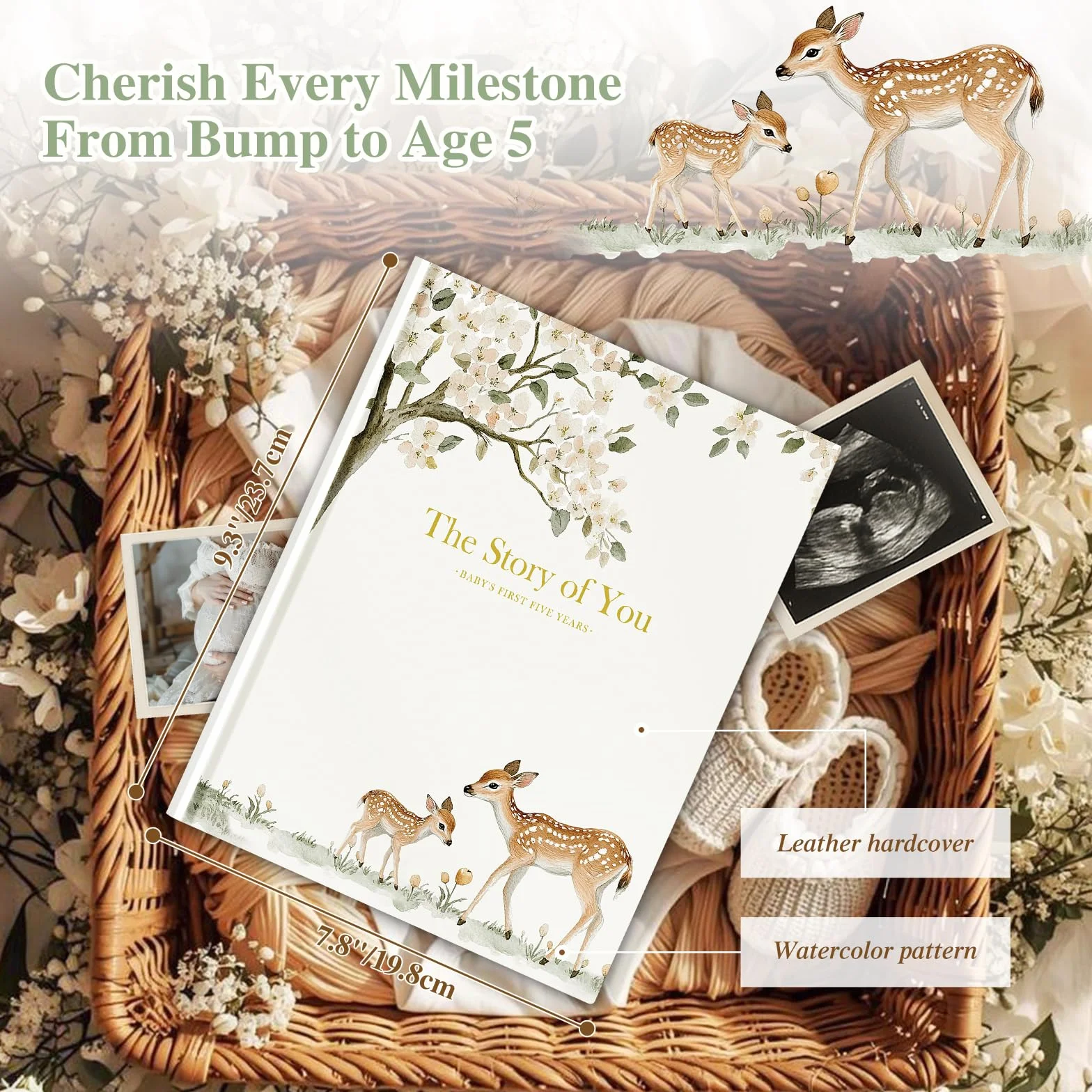 Lanpn Książka Urodzenia Dziewczynka Chłopiec - The Story of You, Album fotograficzny dla niemowląt od pierwszego roku do 5 lat, dziennik urodzenia Baby Book do wklejania zdjęć, pisanie prezent, 154