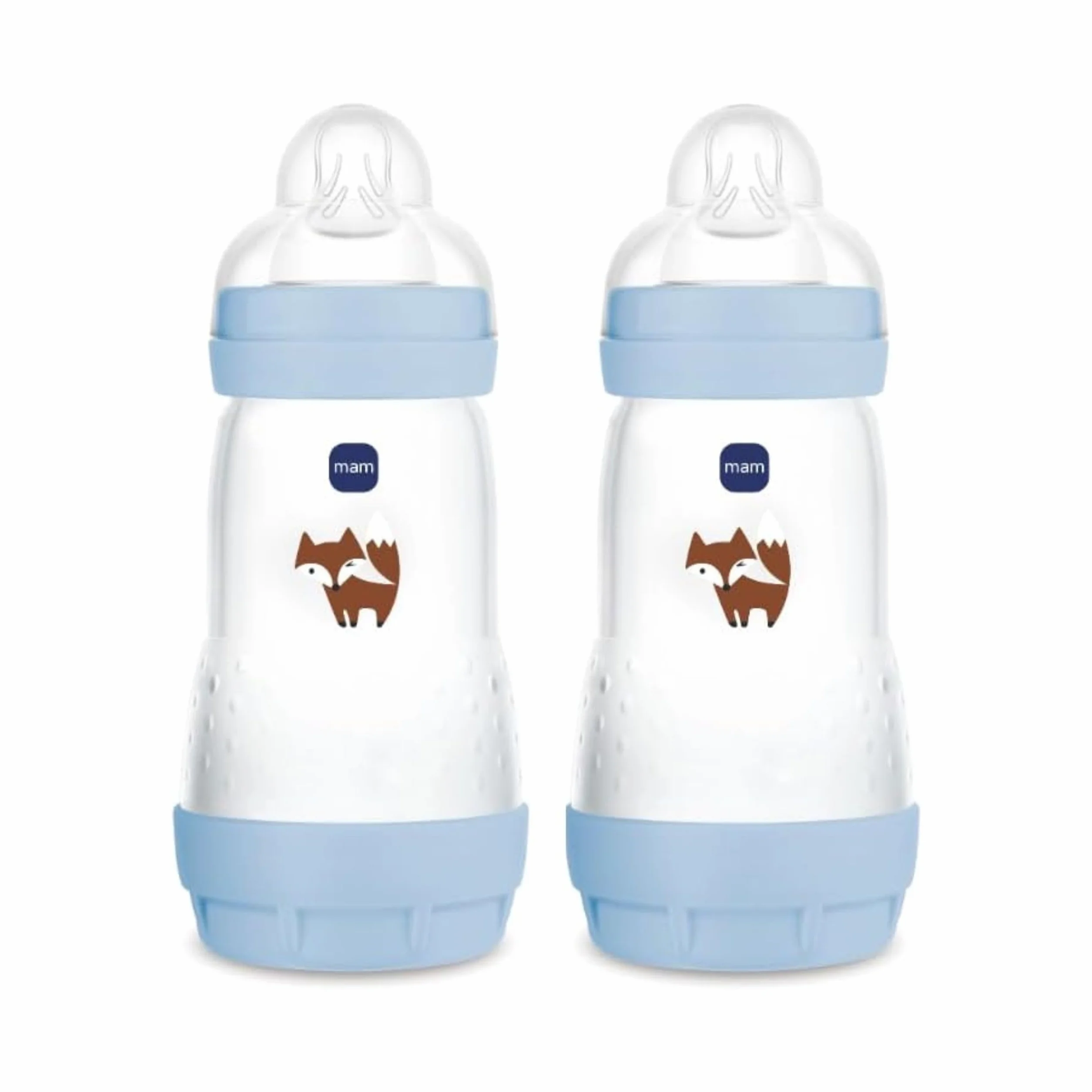 MAM Butelka do karmienia Easy Start Anticolica, zestaw 2 szt. z silikonową muszką SkinSoftTM, 2+ miesiące, 260 ml, jasnoniebieski,