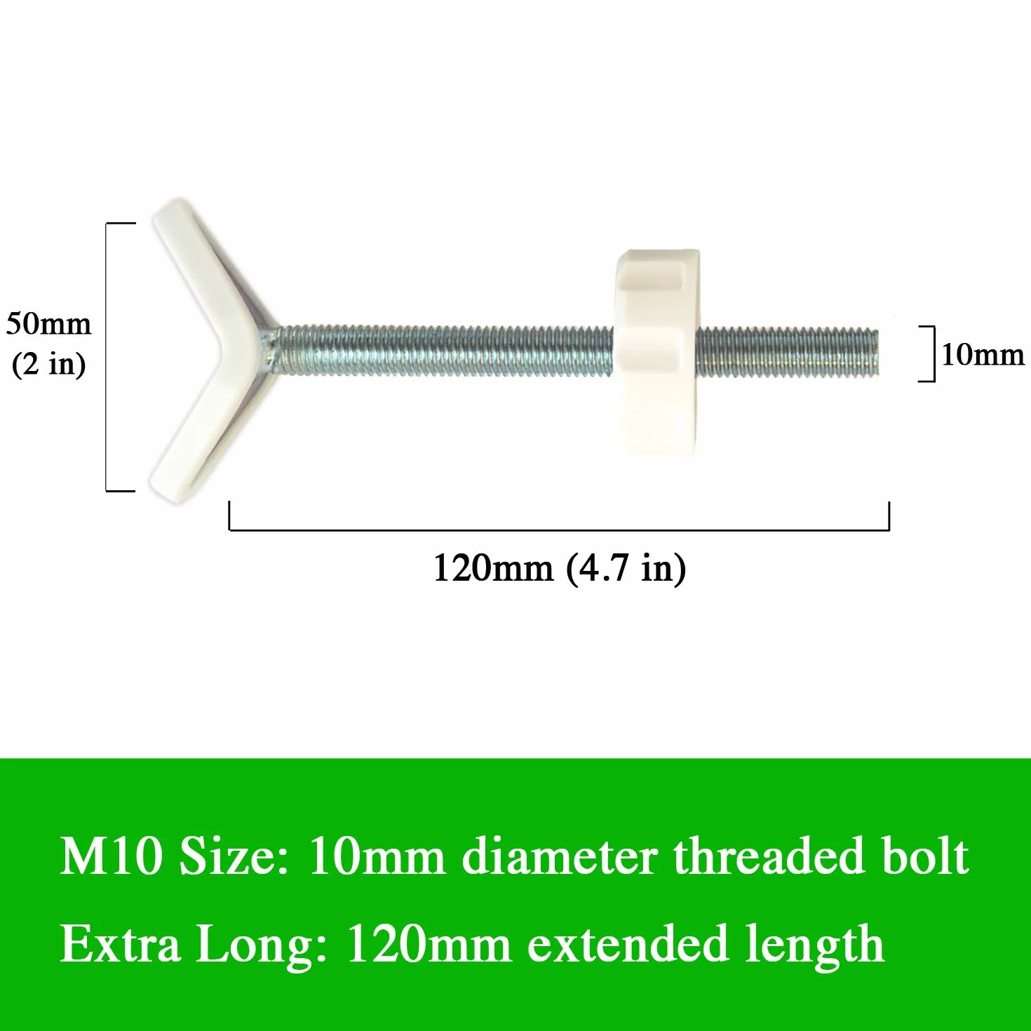ekstra długi M10 (10 mm) pręt wrzeciona Y bannister adaptery do bram ciśnieniowych - 2 opakowania dla bram bezpieczeństwa dla niemowląt i zwierząt domowych - wybierz swój rozmiar i kolor (10 mm, biały)