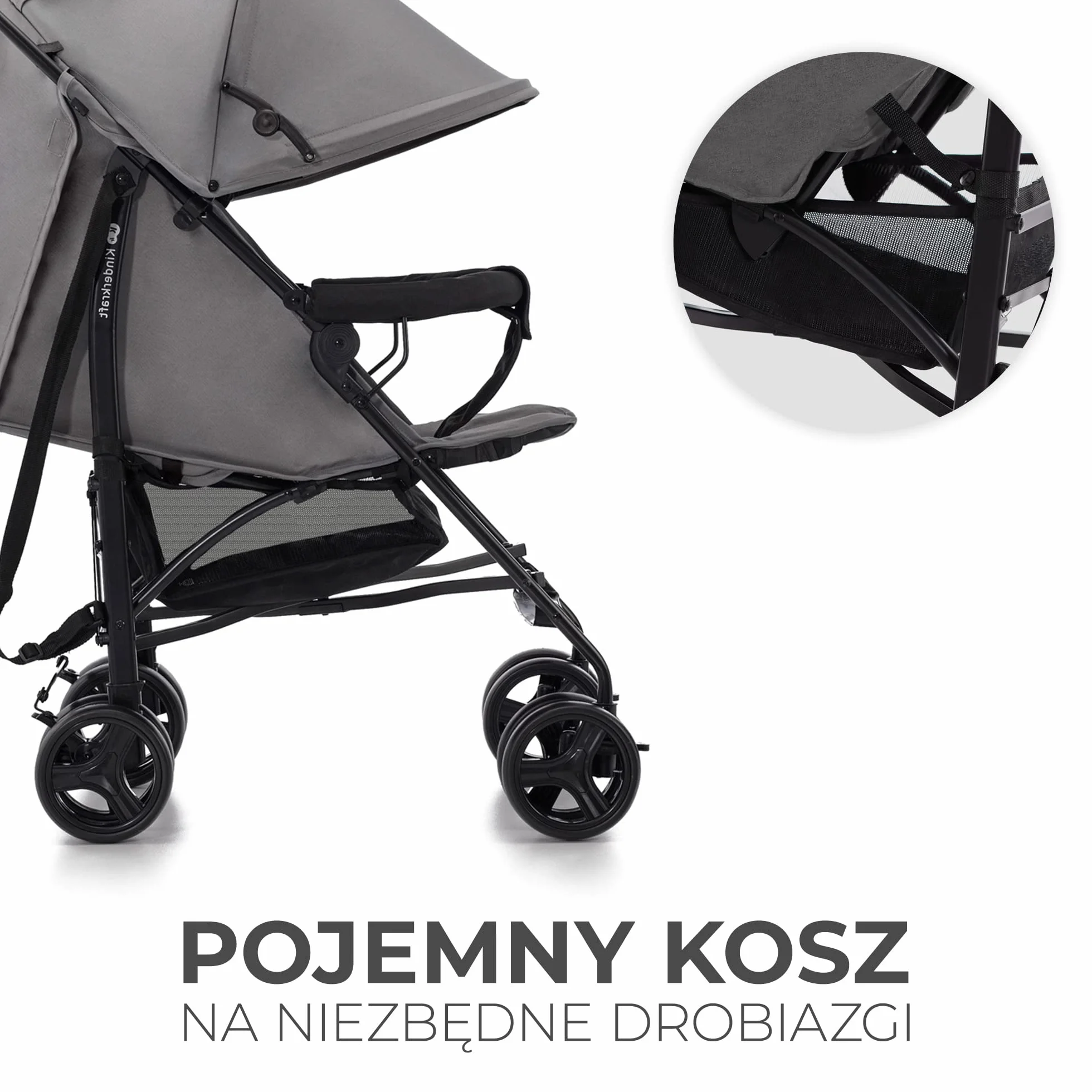 kk Kinderkraft TIK Lekka Spacerówka, Parasolka, Wózek dziecięcy, na podróż, Składany do kompaktowych rozmiarów, Lekka, tylko 6,5kg, Regulacja oparcia, od 6 miesięcy, max obciążenie 17kg, Szary