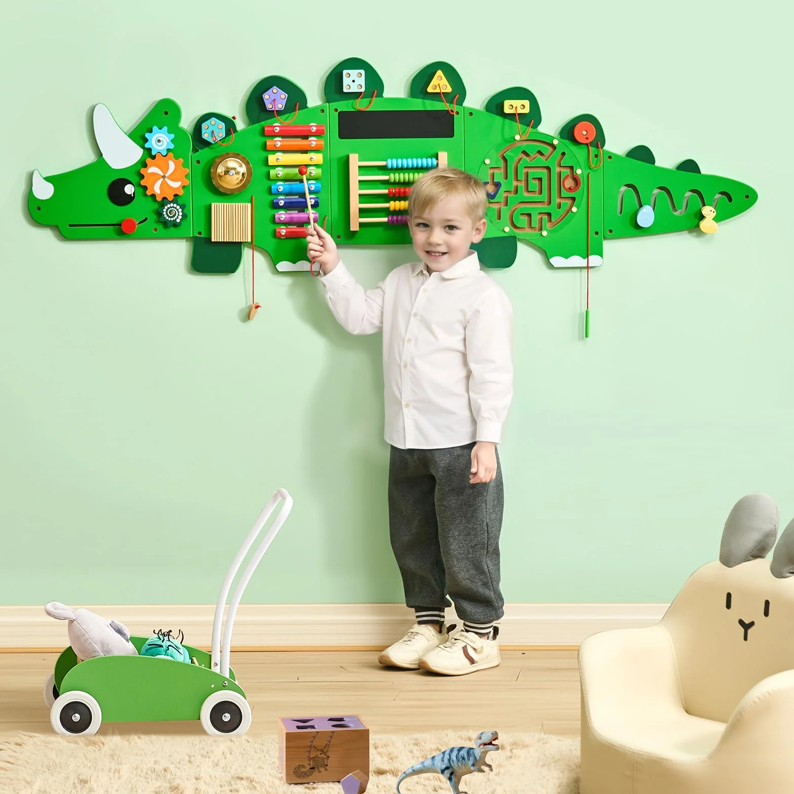 VEVOR Montessori panele ścienne do aktywności z szczeniakami, 12 aktywności, sensoryczna zabawka dla dzieci, do pokoju zabaw, 1525 x 445 x 48 mm