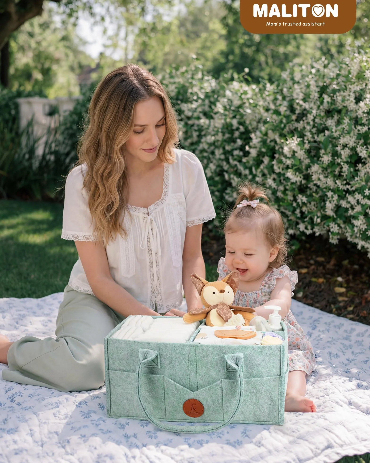 Maliton Organizer na pieluchy dla niemowląt Caddy Newborn Essentials, wytrzymała przenośna torba filcowa, kosz do przechowywania dla niemowląt z wyjmowanymi przegródkami, torba na pieluchy jako baby
