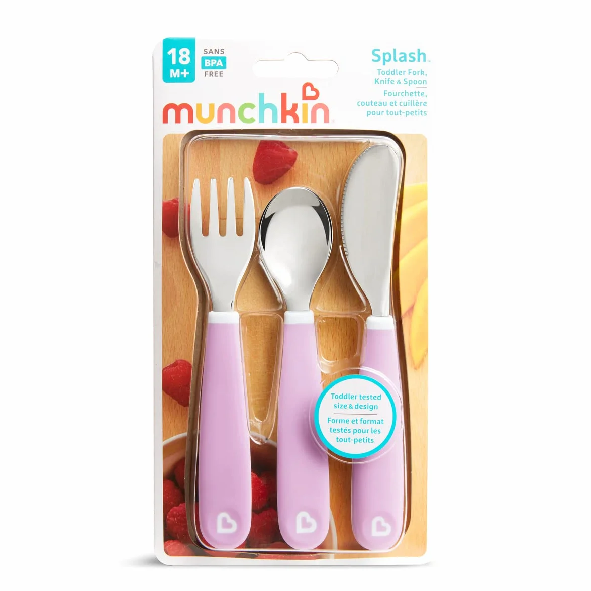 Zestaw sztućców Munchkin Splash Maluch (widelec, nóż i łyżka), fioletowy