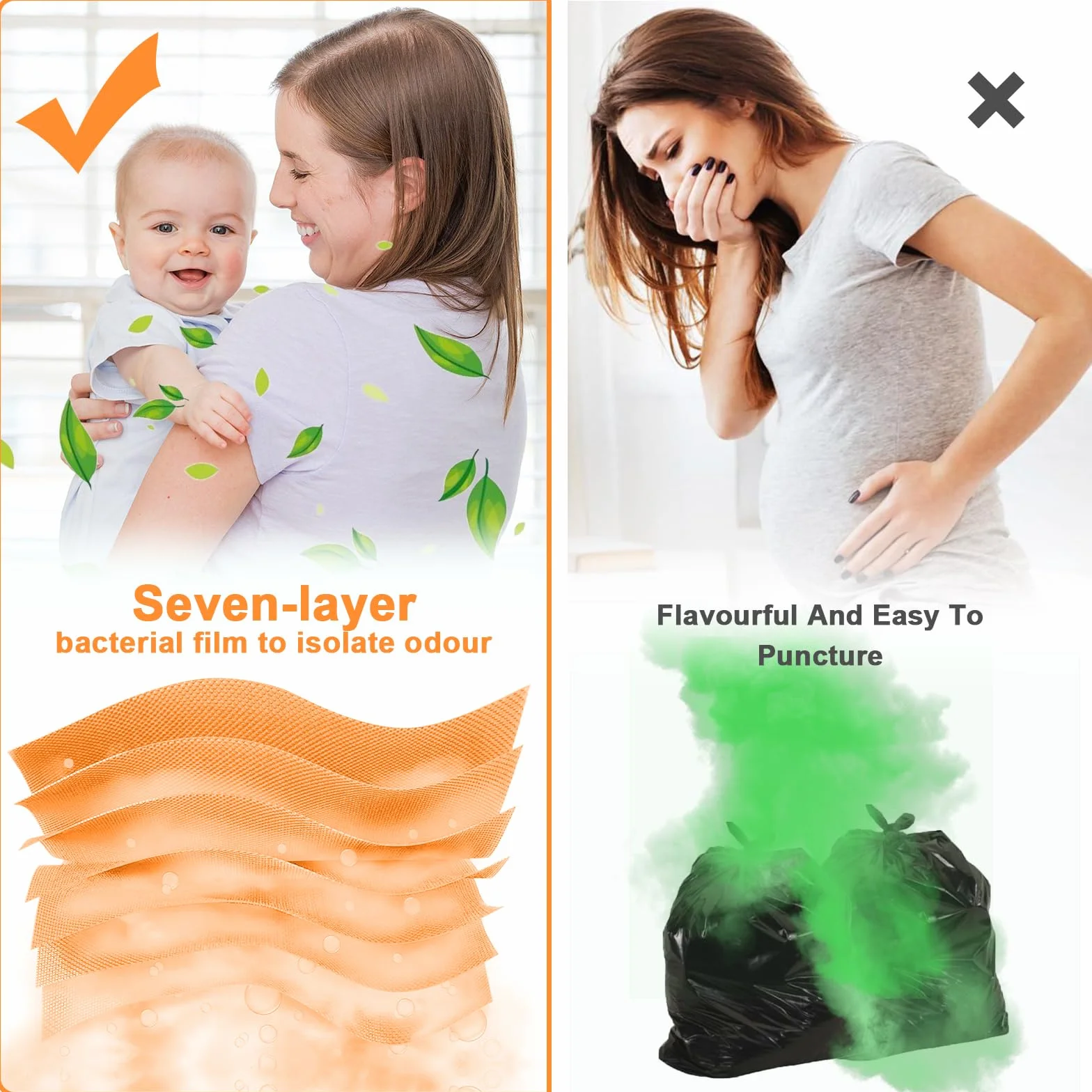 12 Sztuk Wkładów do Pojemnika na Pieluchy, Zestaw Woreczków Zapasowych Kompatybilny z Tommee Tippee, Angelcare, LitterLocker – 4,5 m, 7-Warstwowa Bariera Przeciw Zapachom, Materiał PE