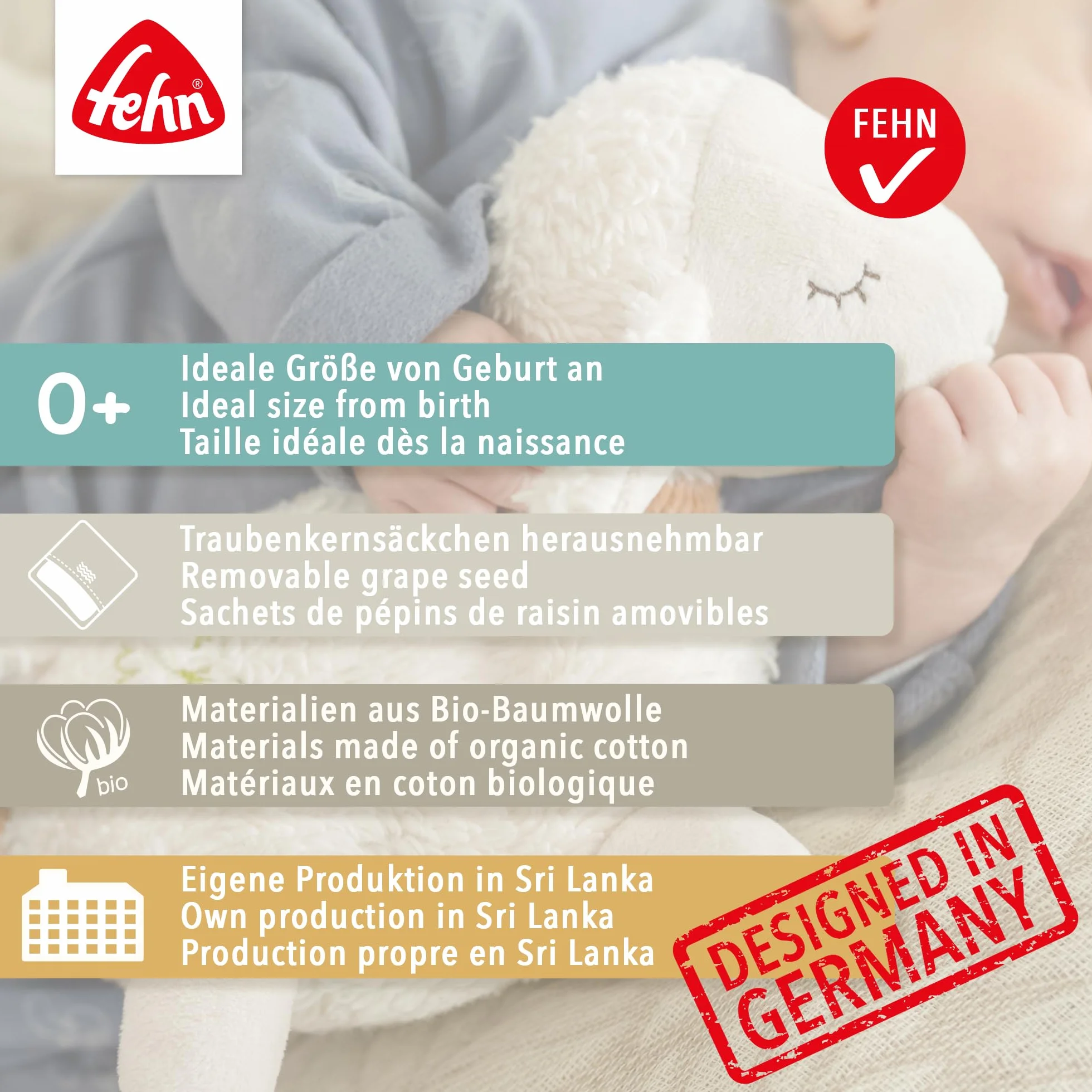 Fehn 056198 poduszka z pestkami winogron Lew NATUR – ekologiczna powłoka z wyjmowanym workiem termicznym – dla niemowląt i małych dzieci od 0 miesięcy – rozmiar: 19 x 19 cm